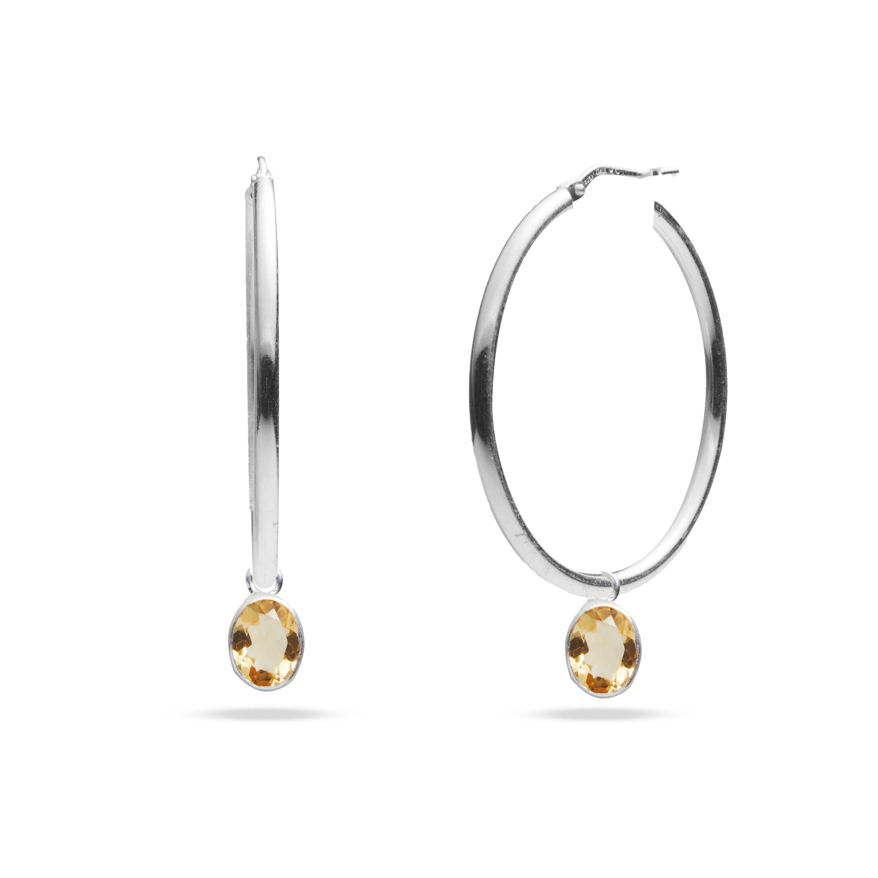 Citrine faceted oval bezel set hoop attachments 