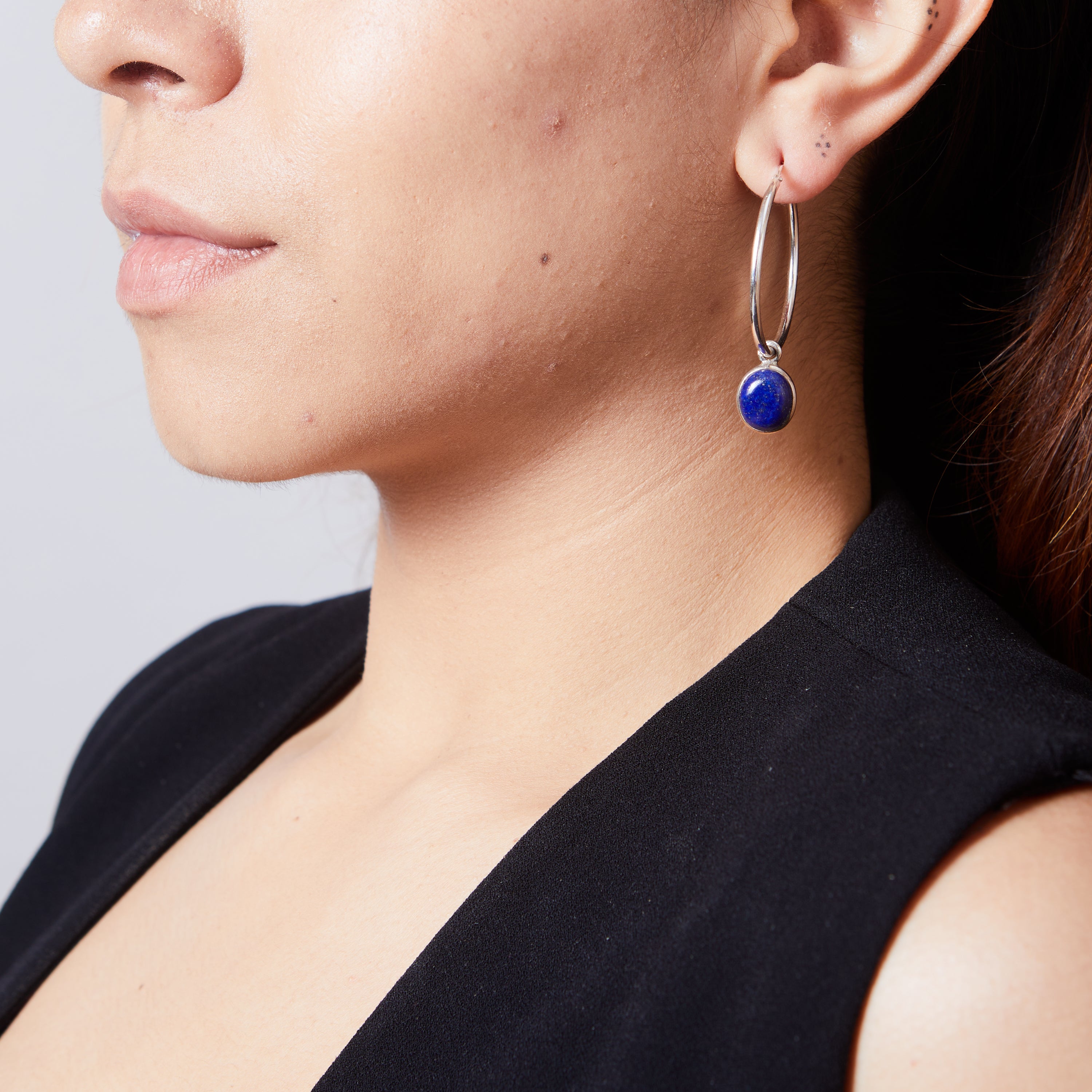 Lapis lazuli cabochon oval hoop attachments  on model