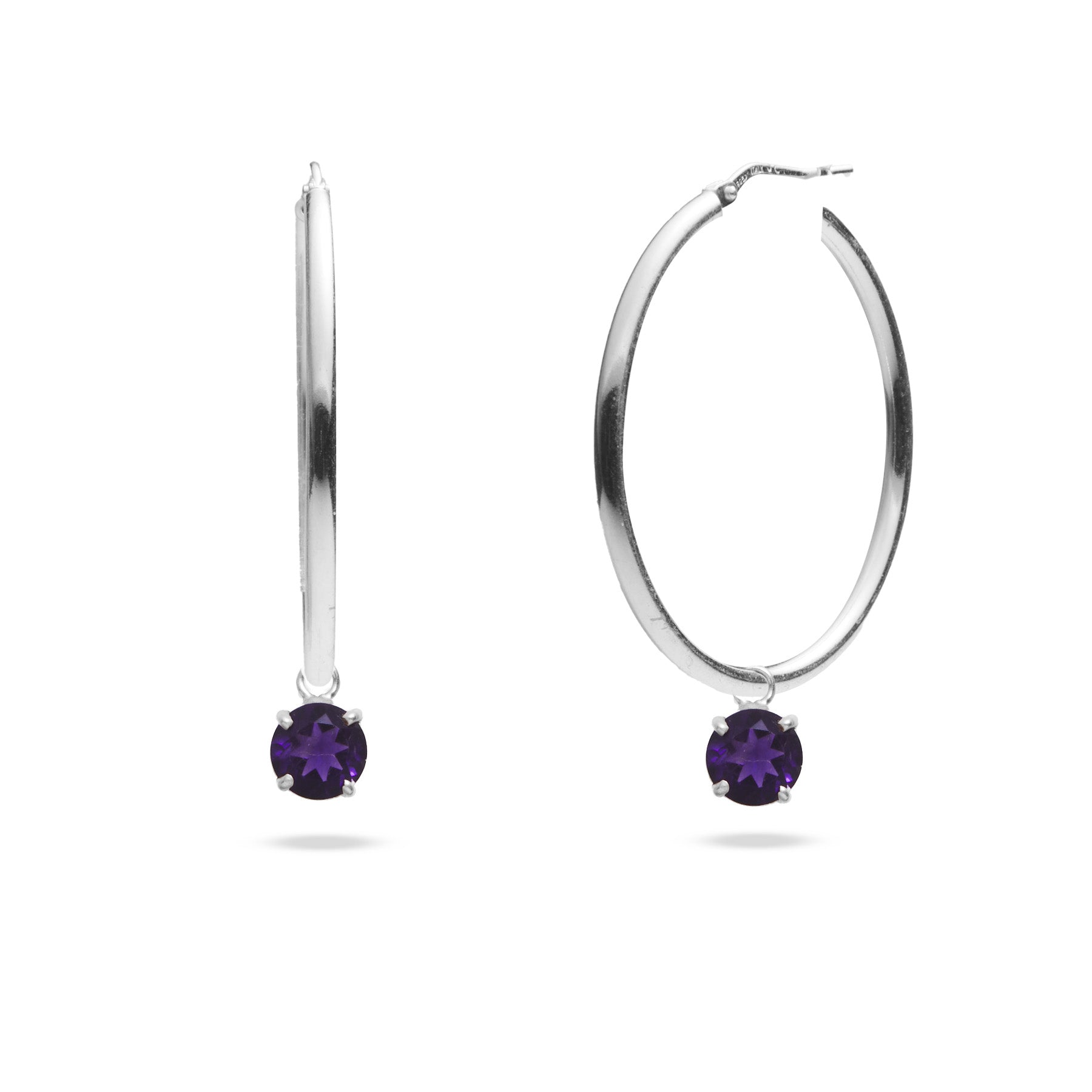 Amethyst faceted round with claw setting hoop attachments 