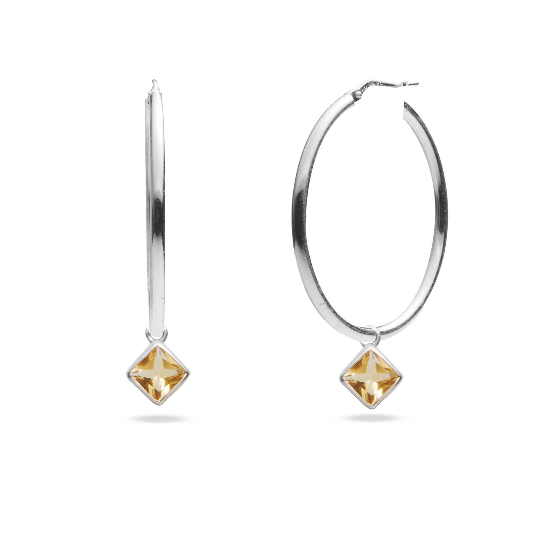 Citrine faceted square diamond set hoop attachments 