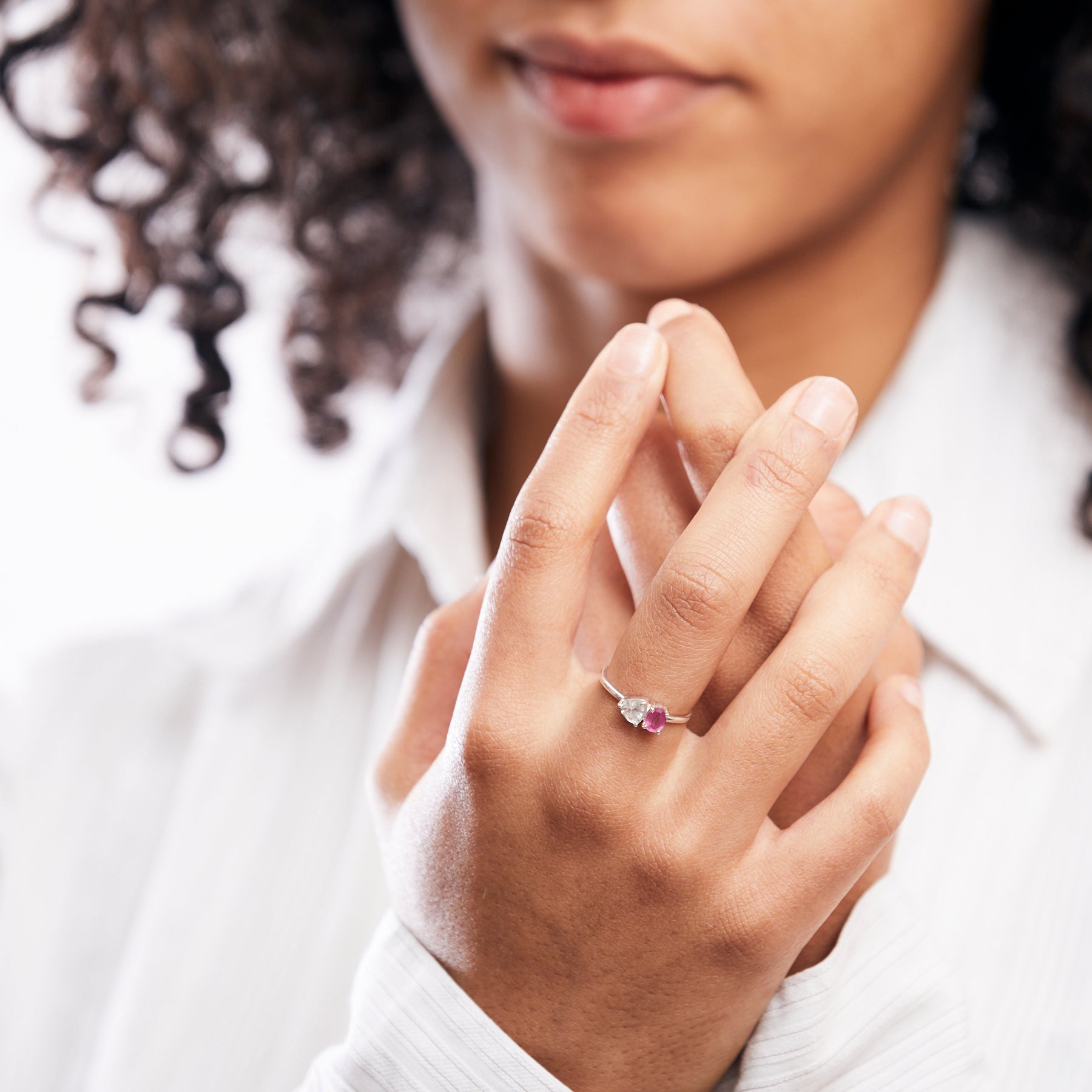 RUBY AND CLEAR QUARTZ RING 