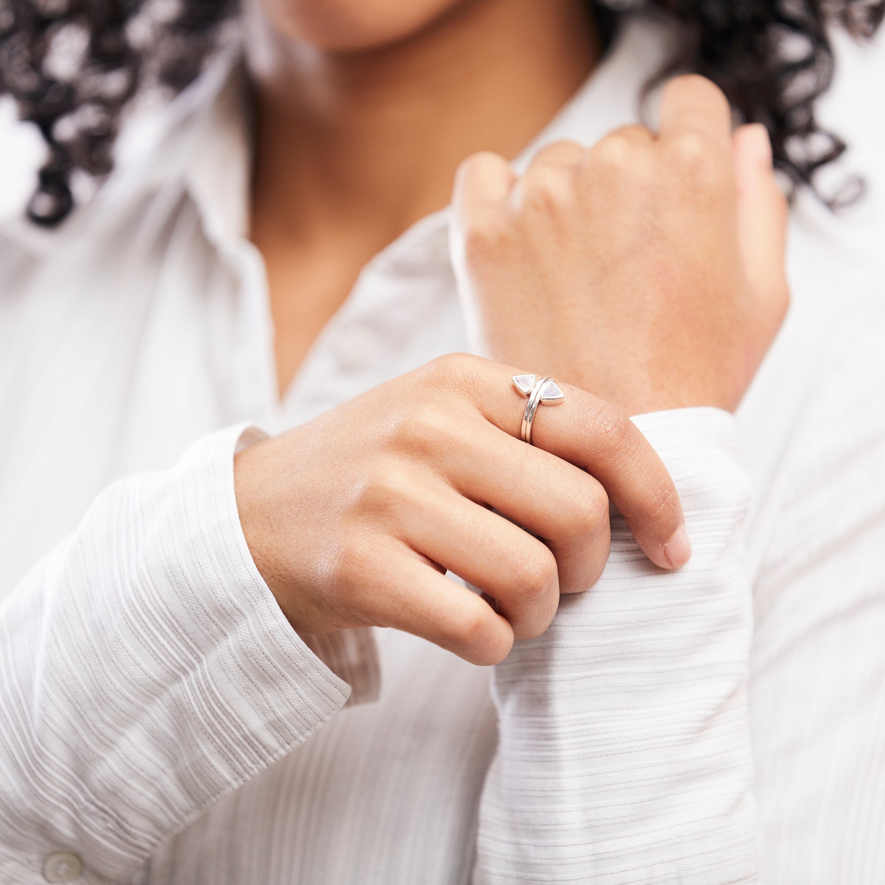 TRIANGLE RAINBOW MOONSTONE RING