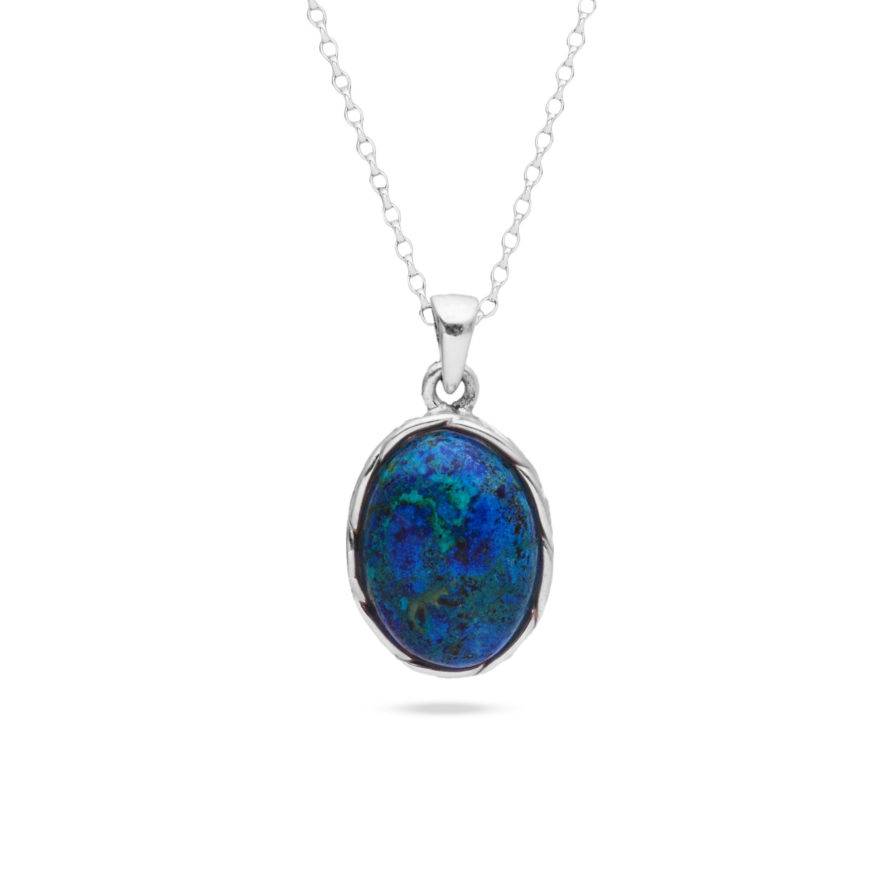 Azurite Malachite cabochon oval pendant with braided bezel 