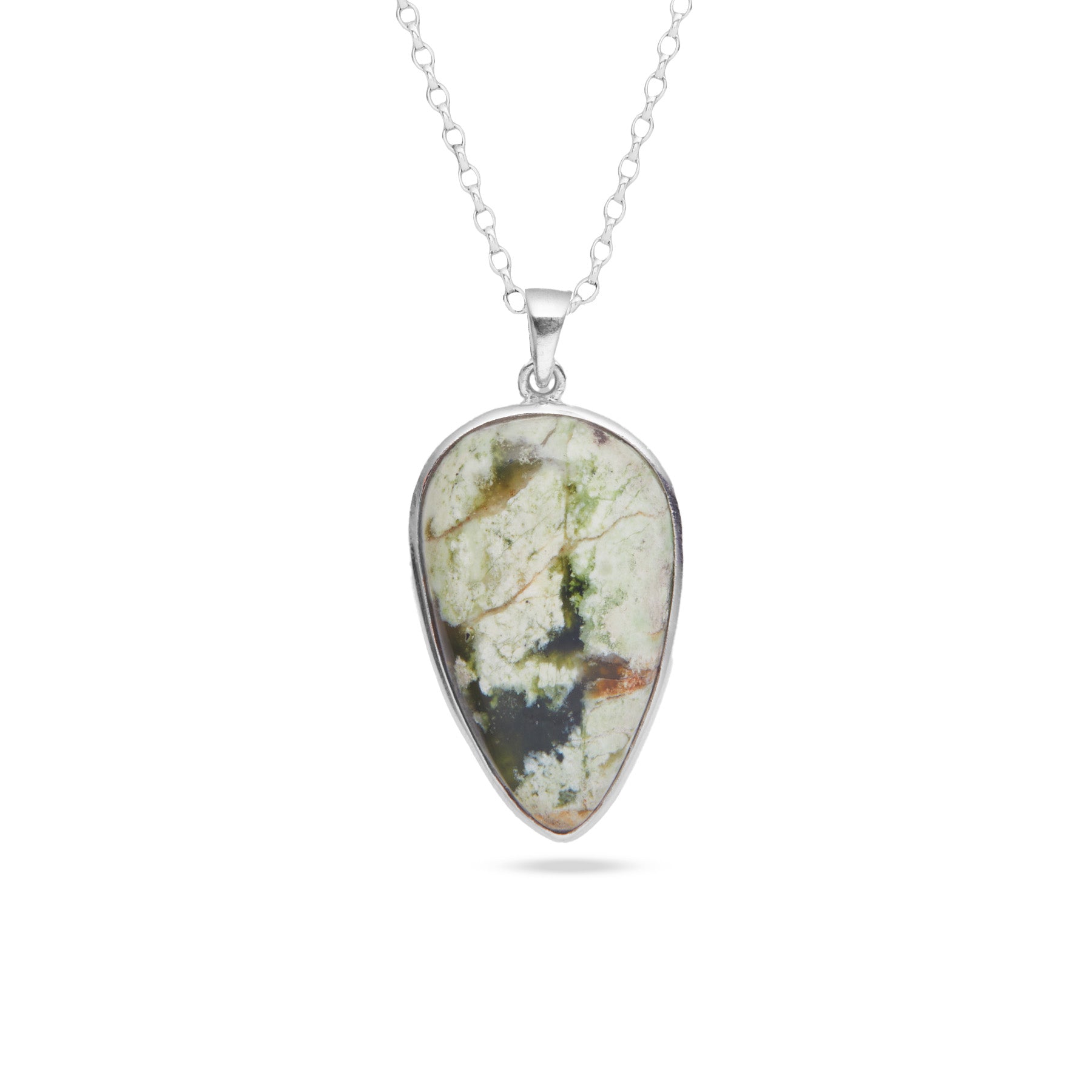 Chrome Chalcedony cabochon inverted teardrop bezel pendant 