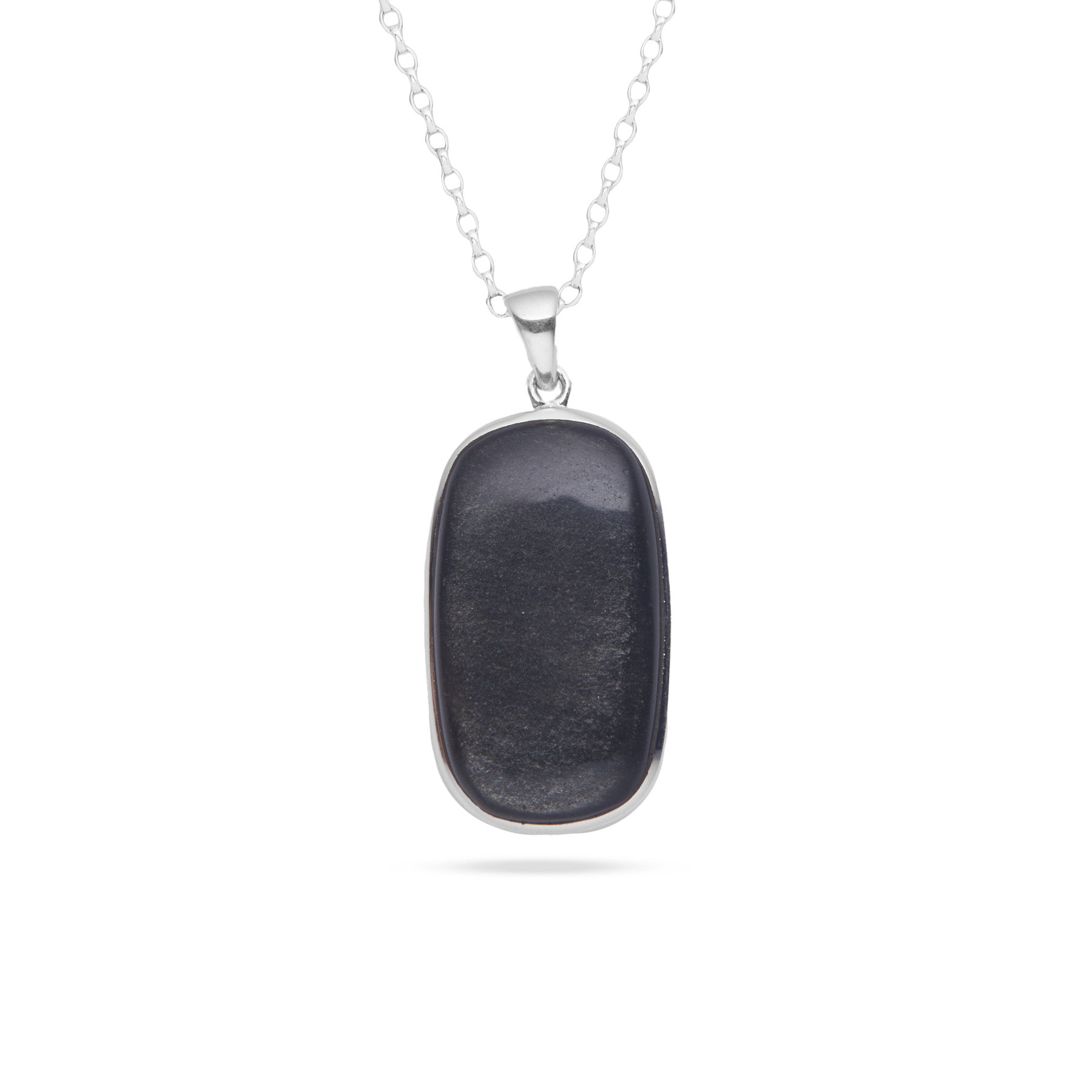 Silver Sheen Obsidian cabochon oval bezel set pendant 