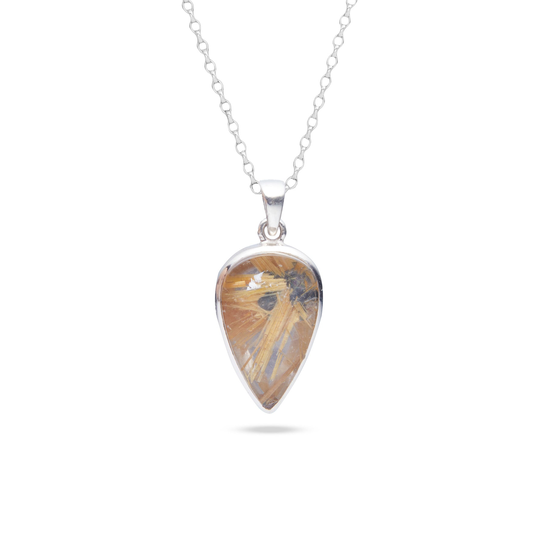 Star Rutilated Quartz cabochon inverted teardrop pendant