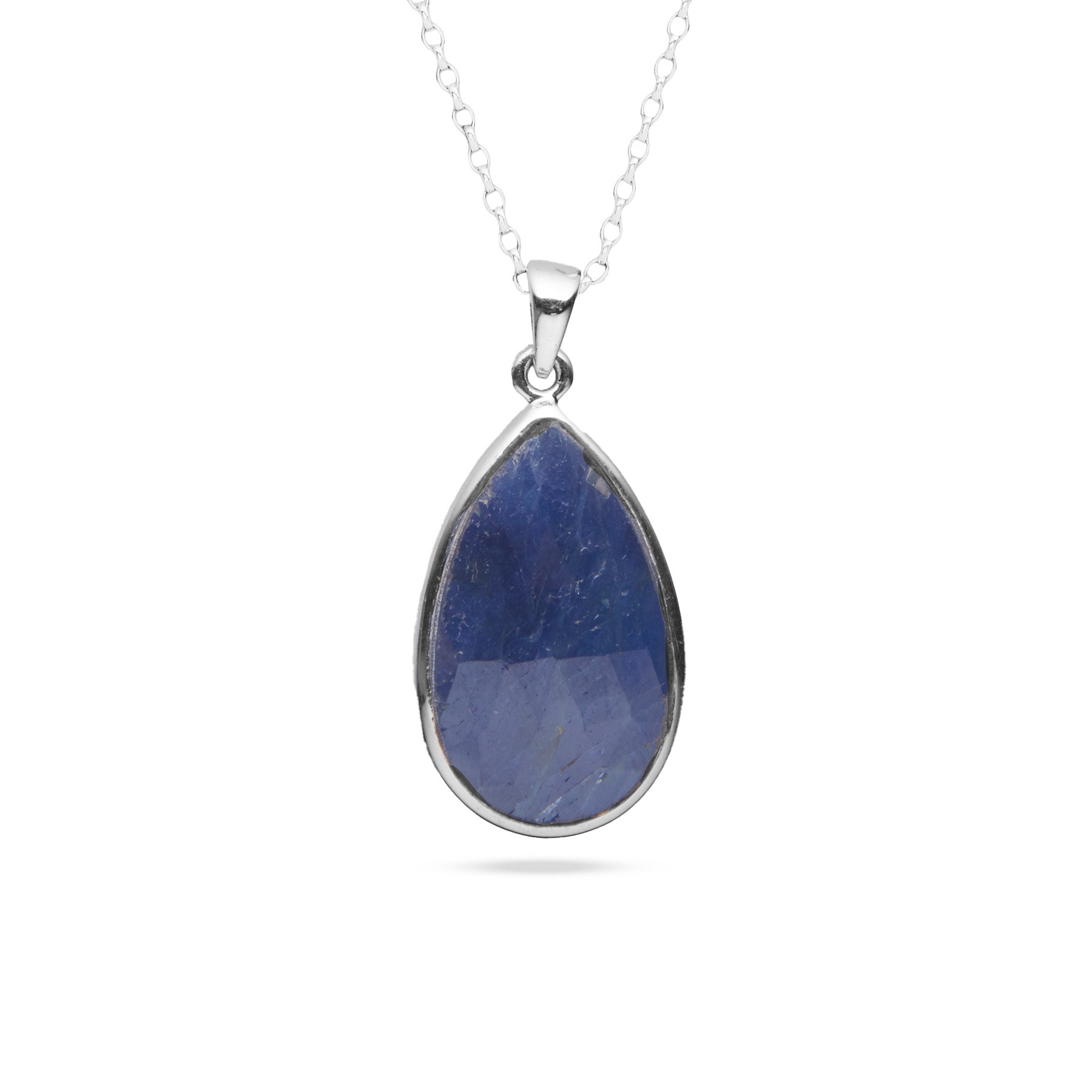 Sapphire faceted checkerboard teardrop with bezel setting pendant 