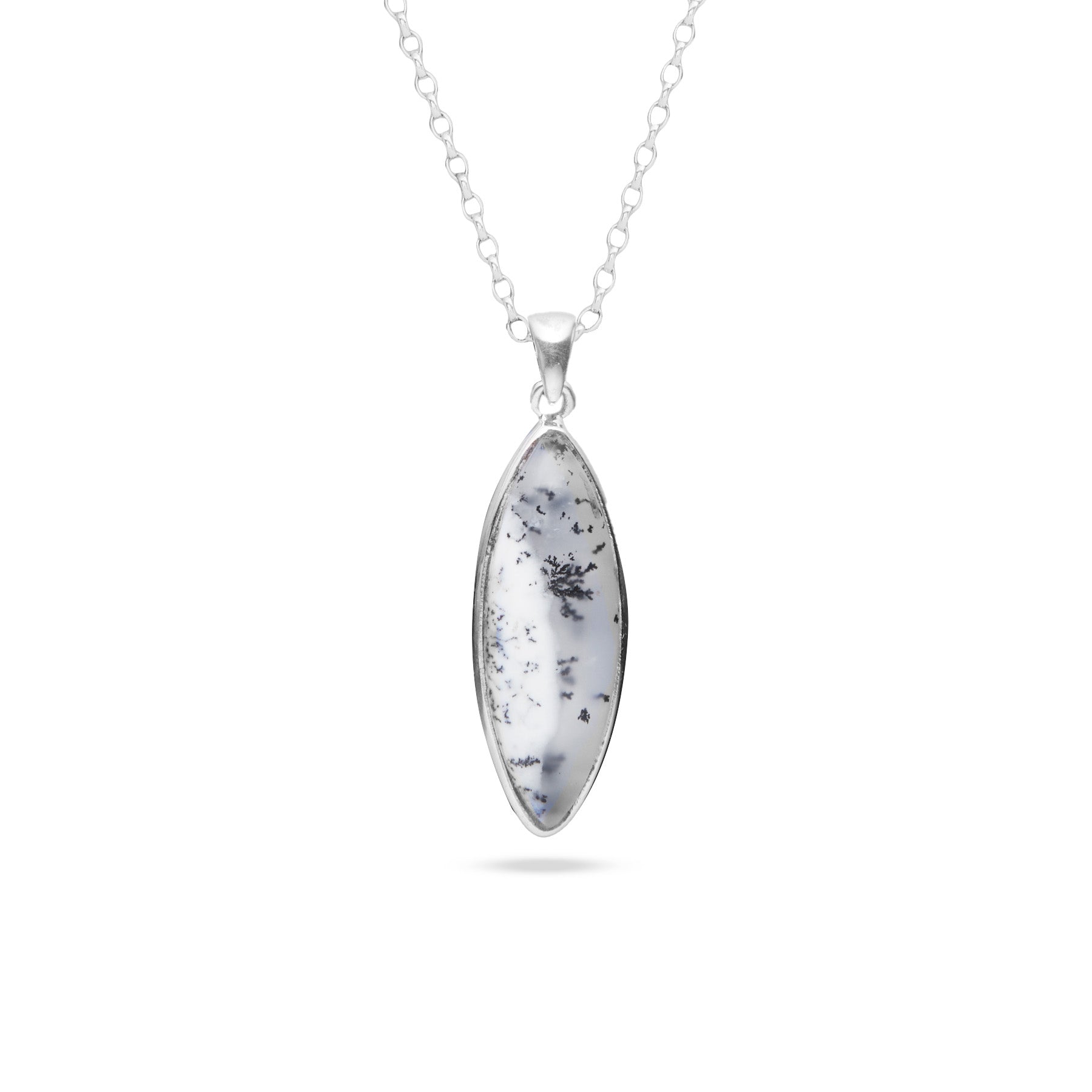 dendritic opal marquise cabochon bezel set pendant 