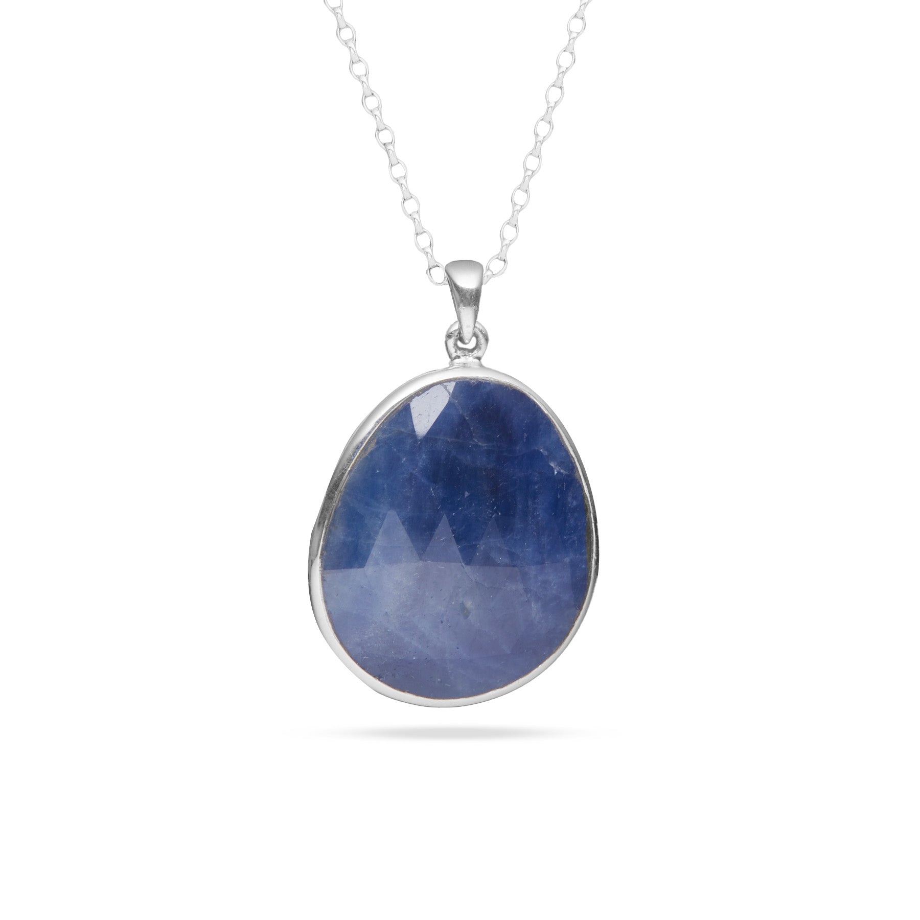 Sapphire faceted checker board freeform with bezel setting pendant