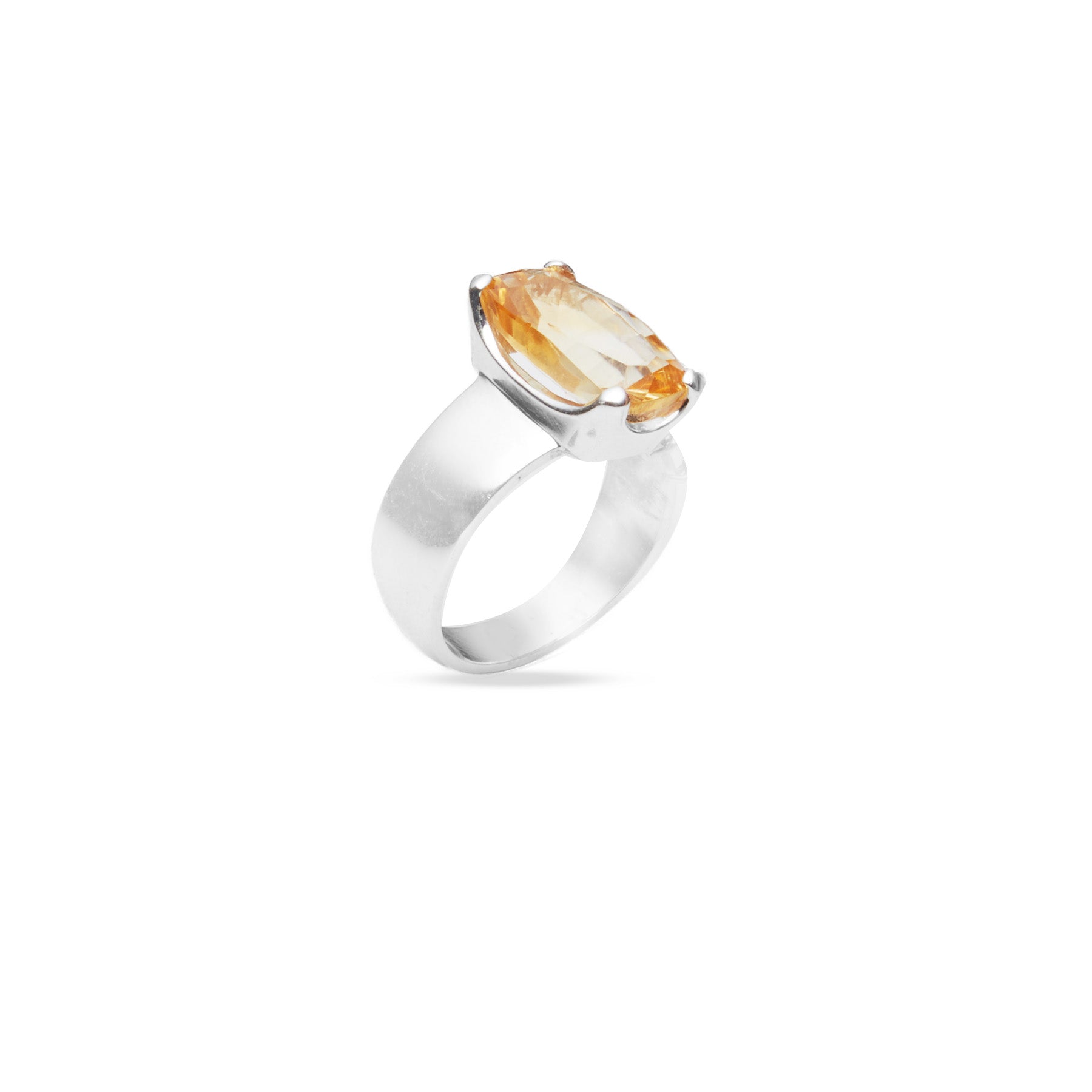 Citrine faceted ring with claw setting on thick band