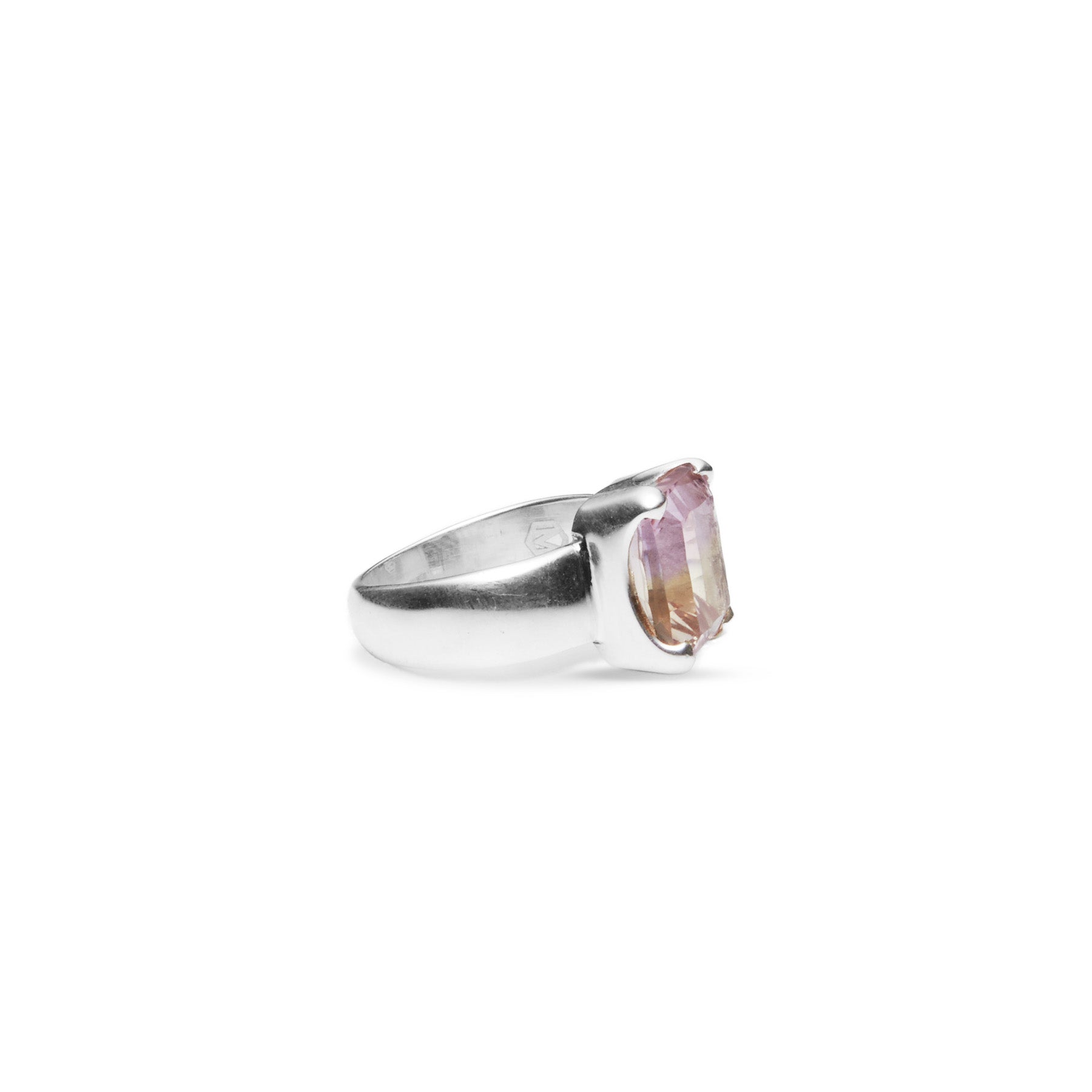 Ametrine Rectangle faceted ring with claw setting side angel