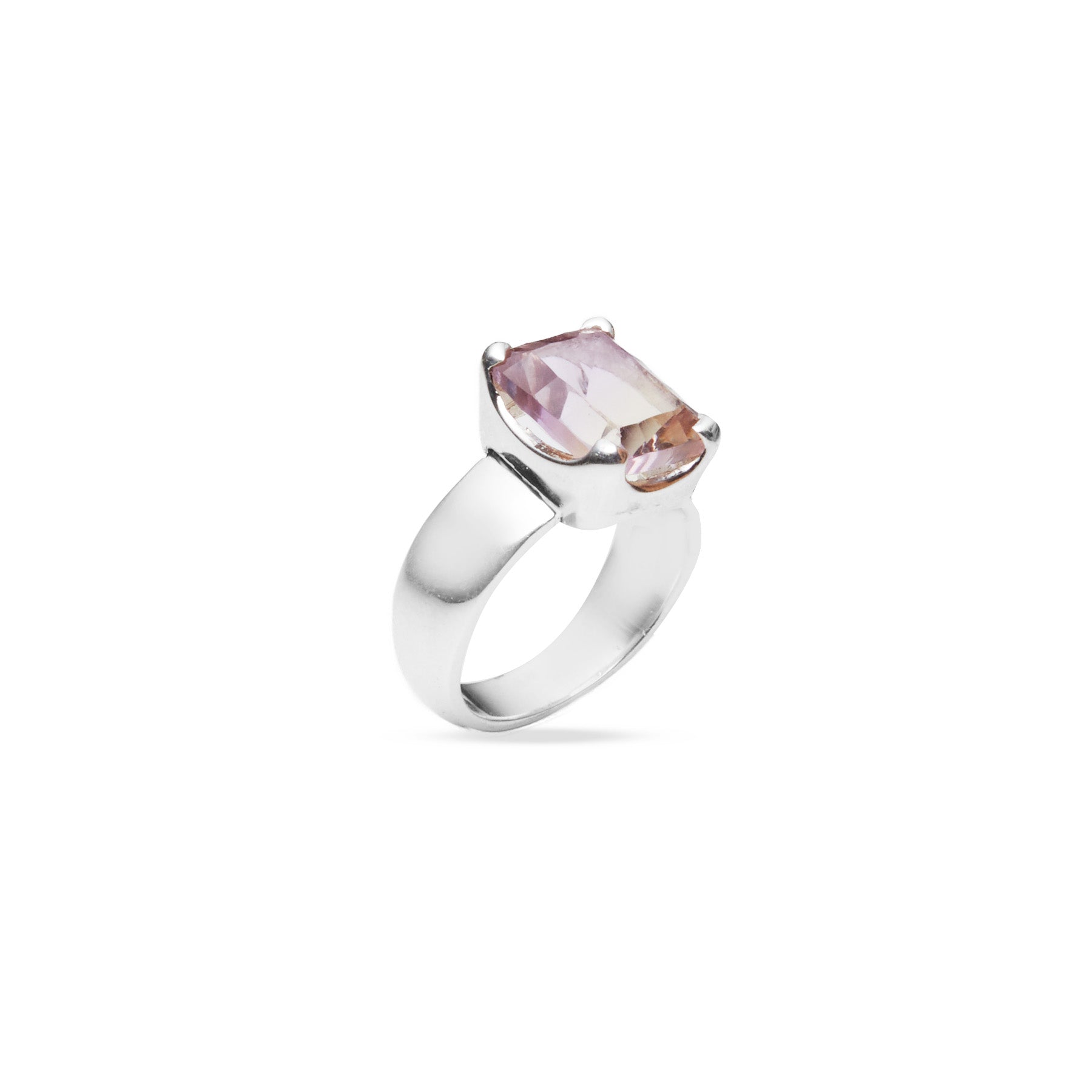 Ametrine Rectangle faceted ring with claw setting 