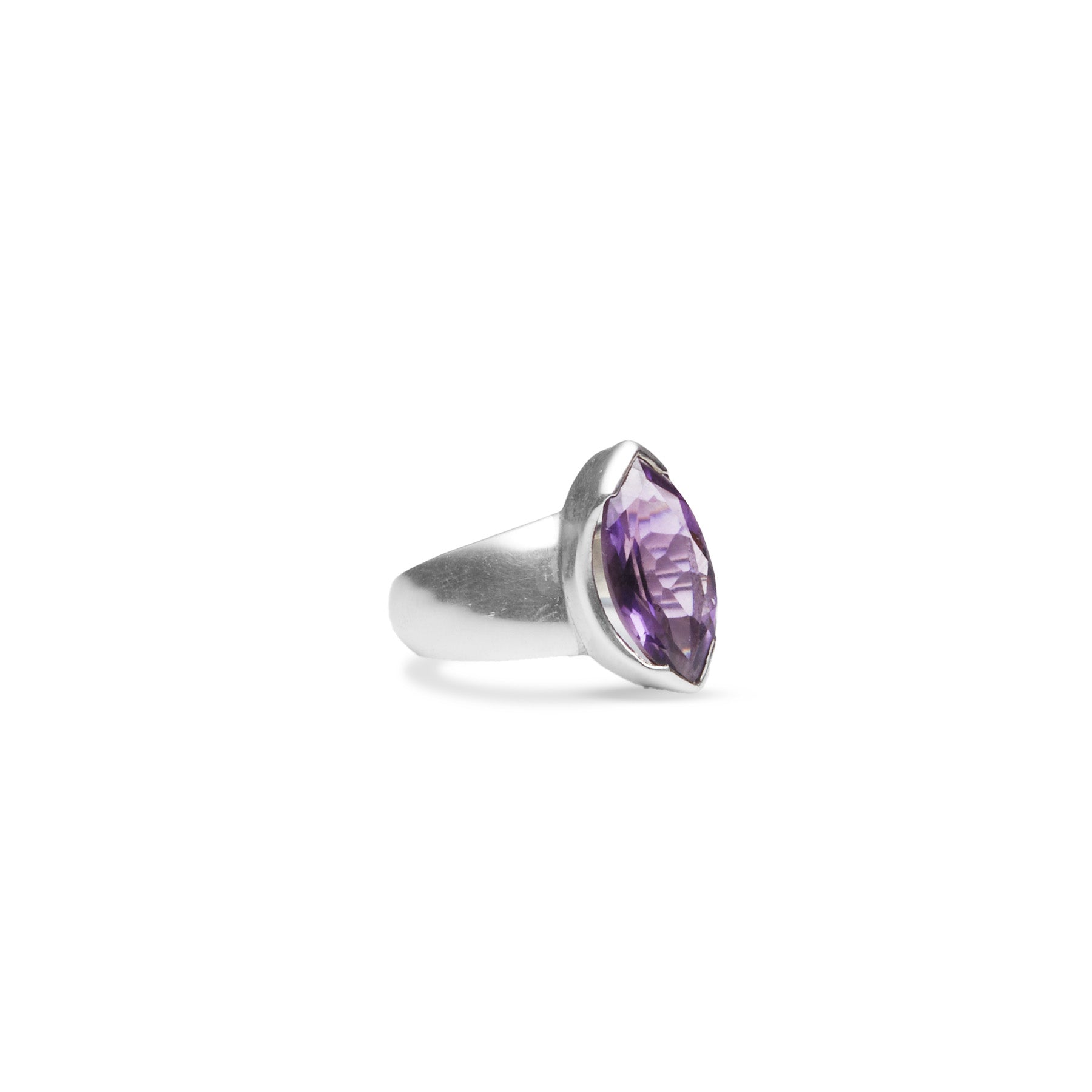 Amethyst marquise faceted ring with clamp bezel 