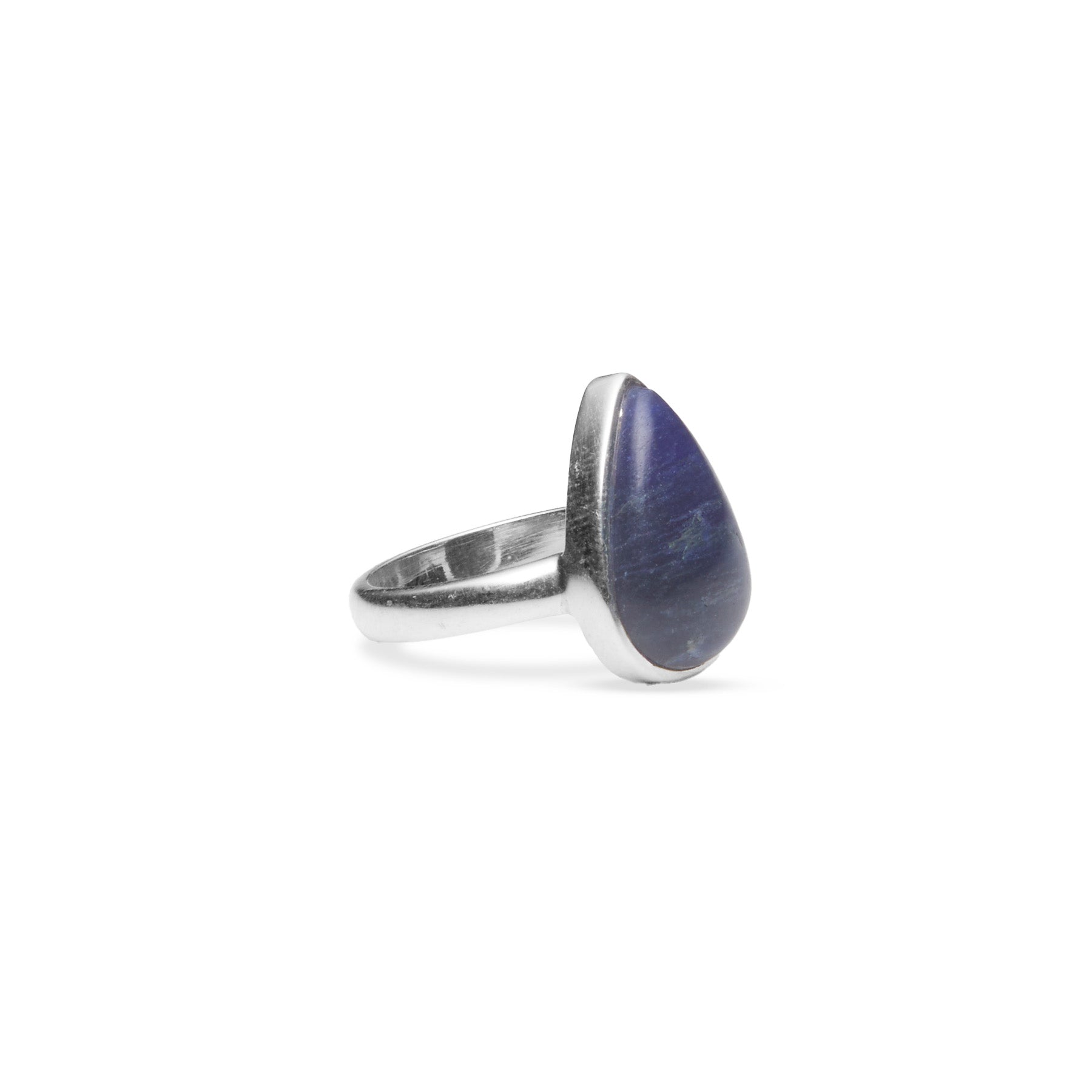 Sodalite cabochon teardrop ring with bezel setting