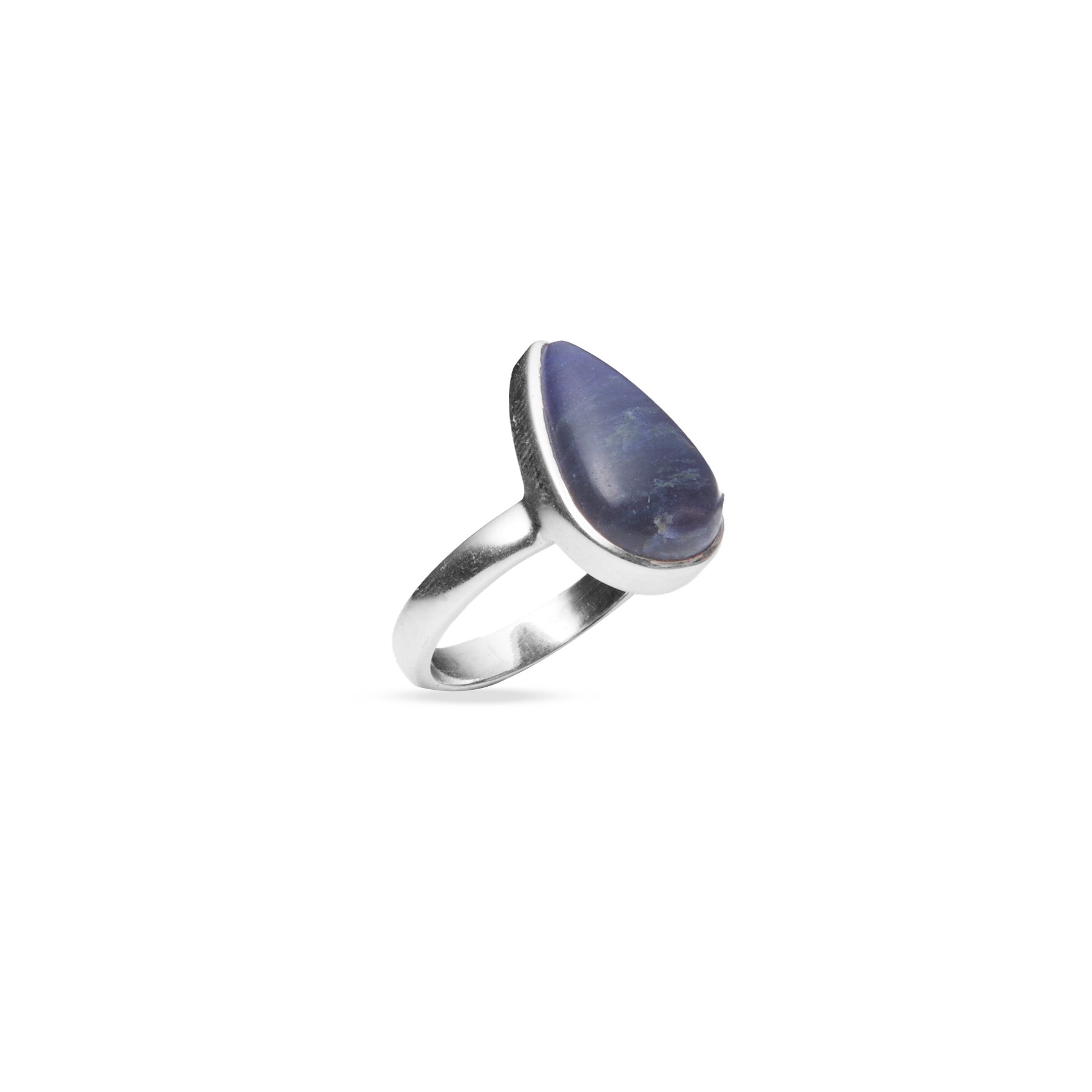 Sodalite cabochon teardrop ring with bezel setting