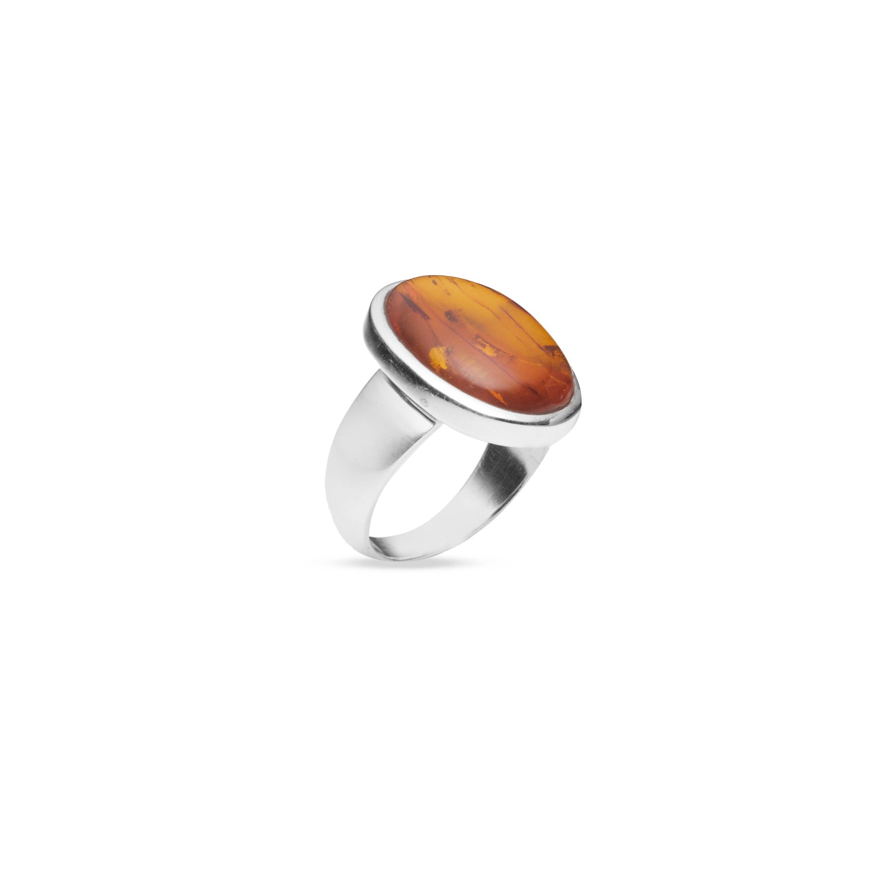 Amber cabochon oval bezel set ring under side