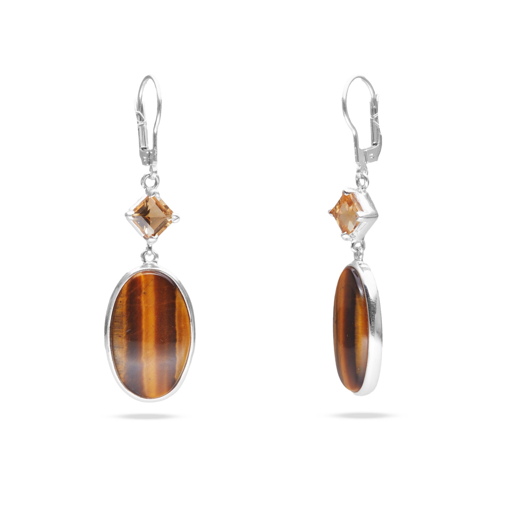 Tiger Eye & Citrine Drop Earrings