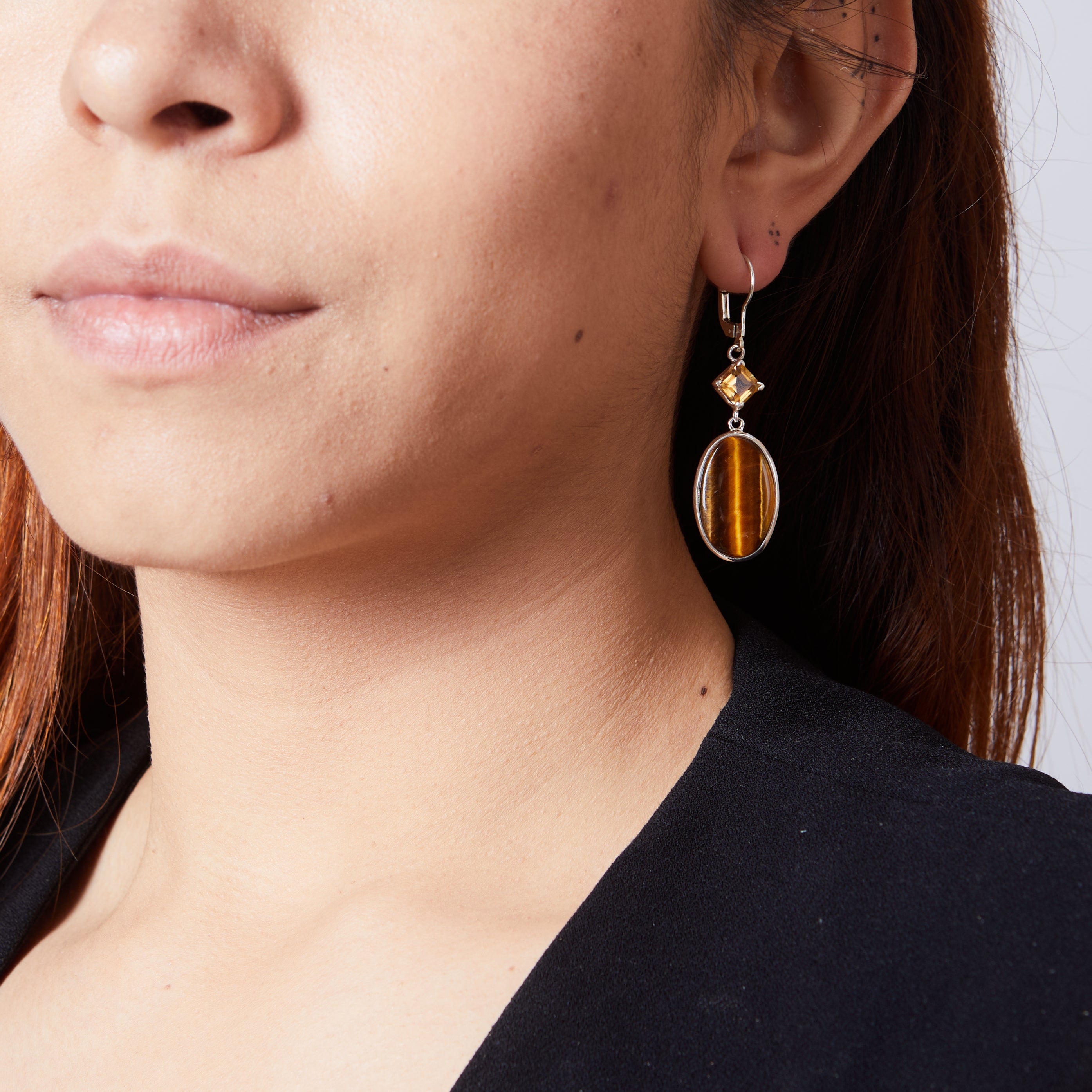 Tiger Eye & Citrine Drop Earrings