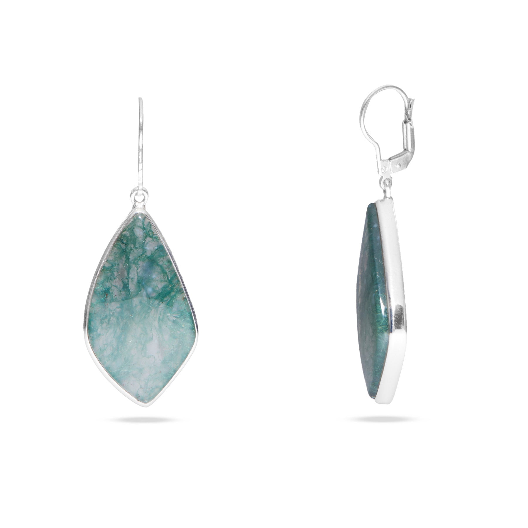 Moss Agate freeform cabochon drop earrings with clasps