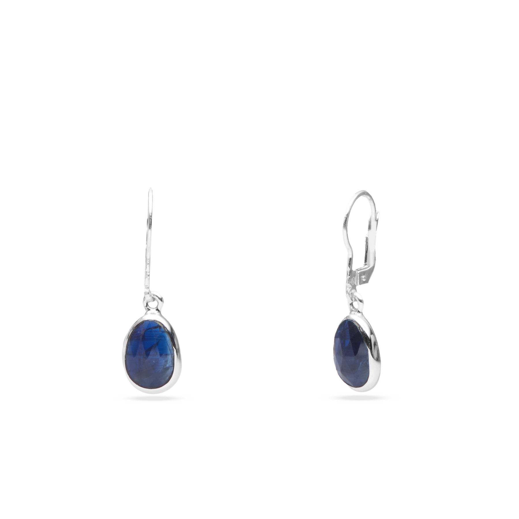 Kyanite Checkerboard facet freeform bezel set clasp earrings 