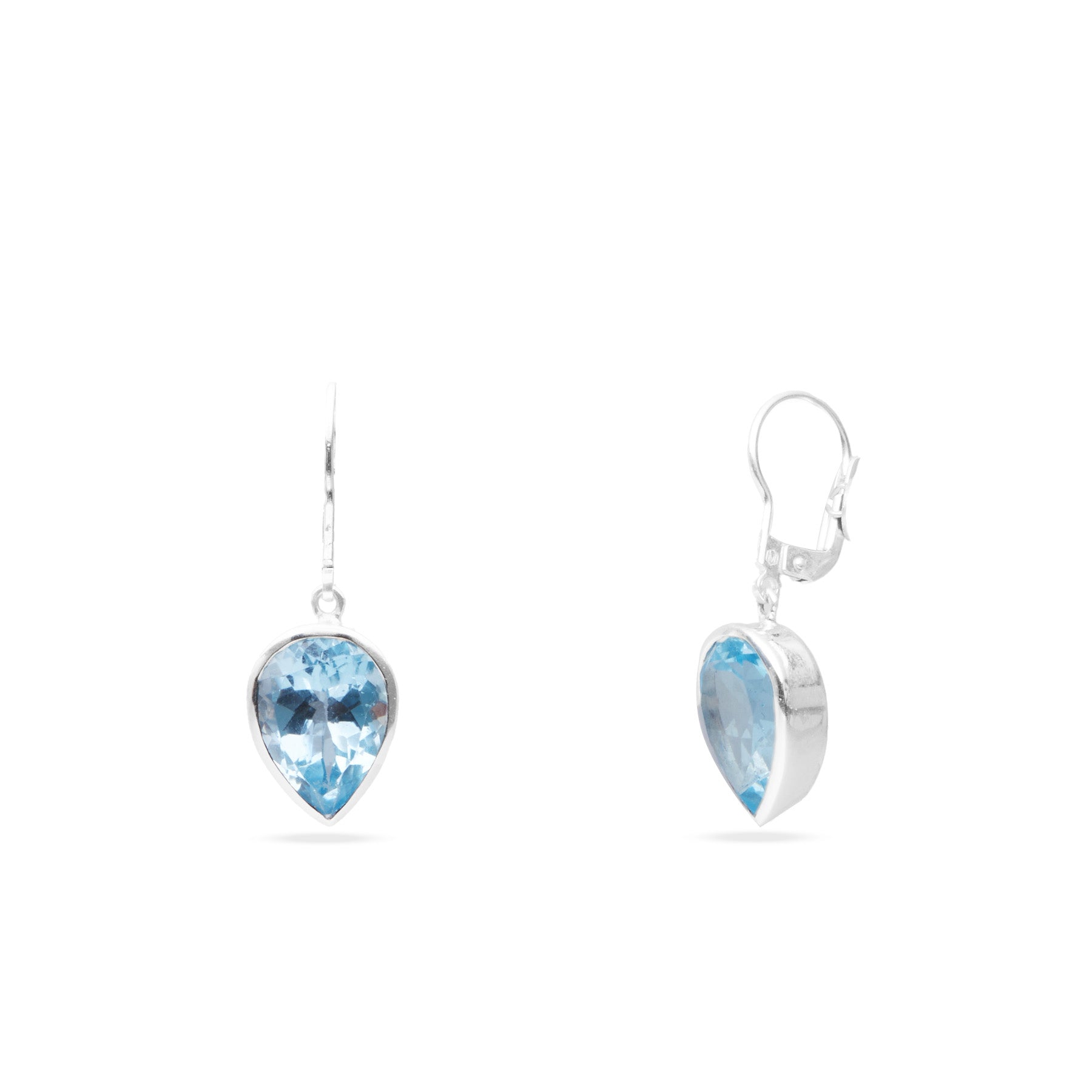 Blue topaz inverted teardrop faceted clasp earrings