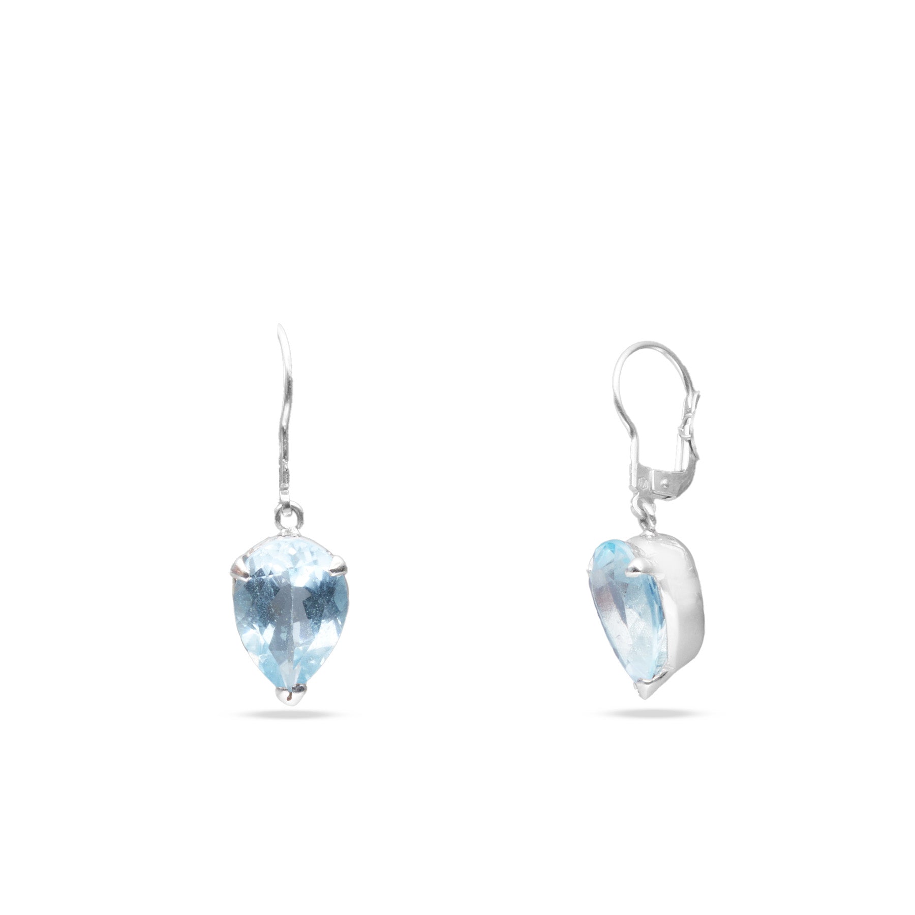 Blue Topaz faceted inverted teardrop claw set clasp drop earrings 