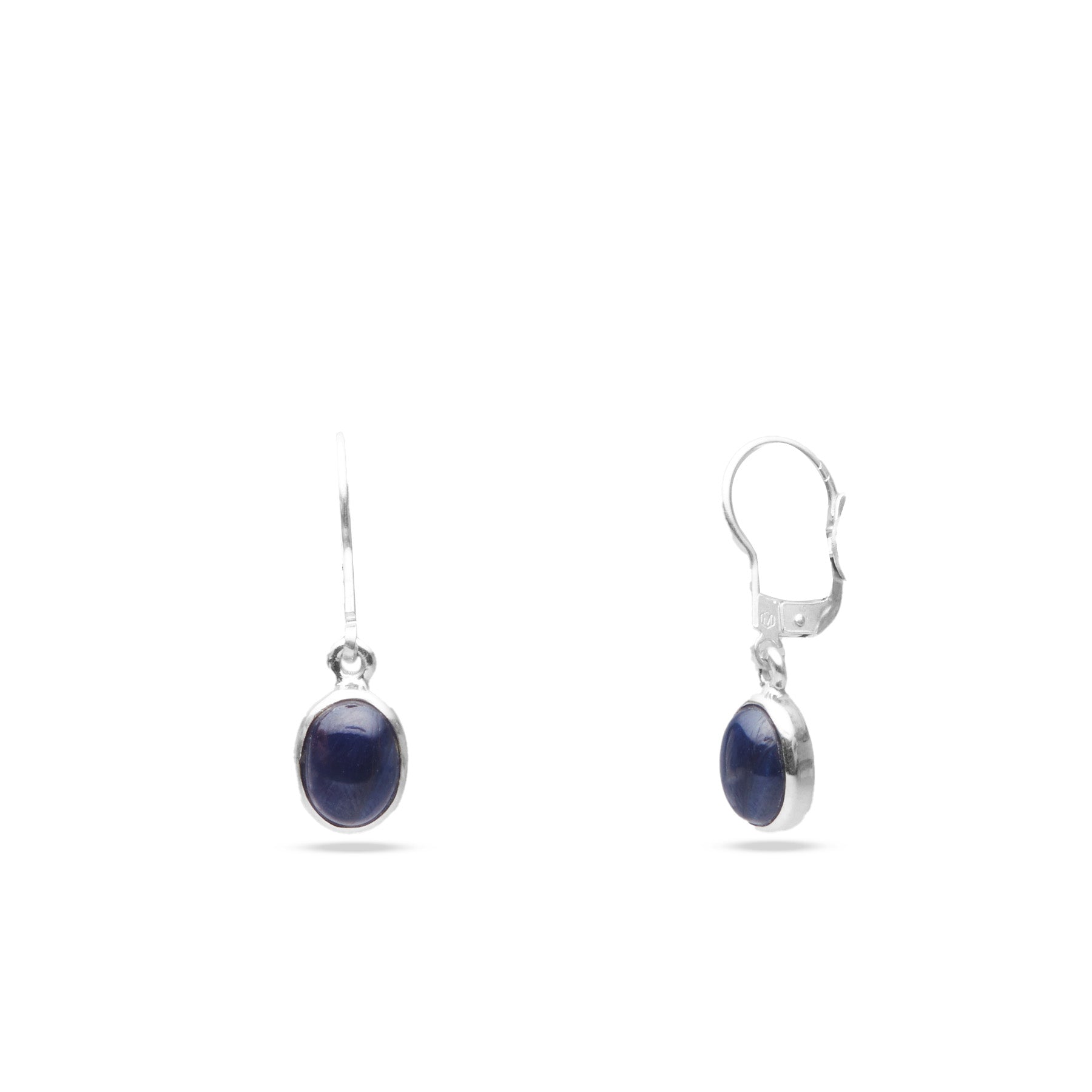 sapphire cabochon oval bezel set drop clasp earrings