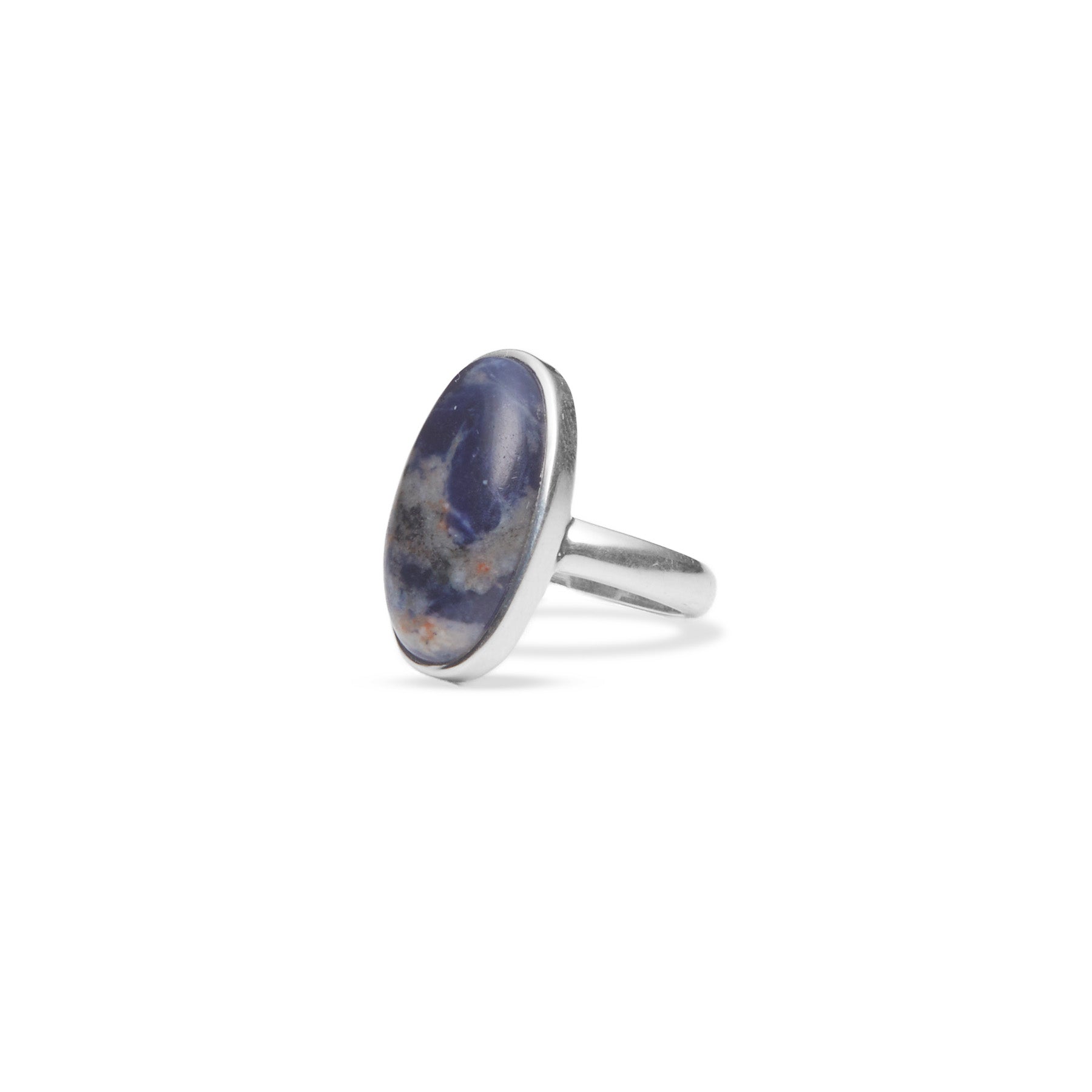 Sodalite cabochon oval bezel set ring side angle