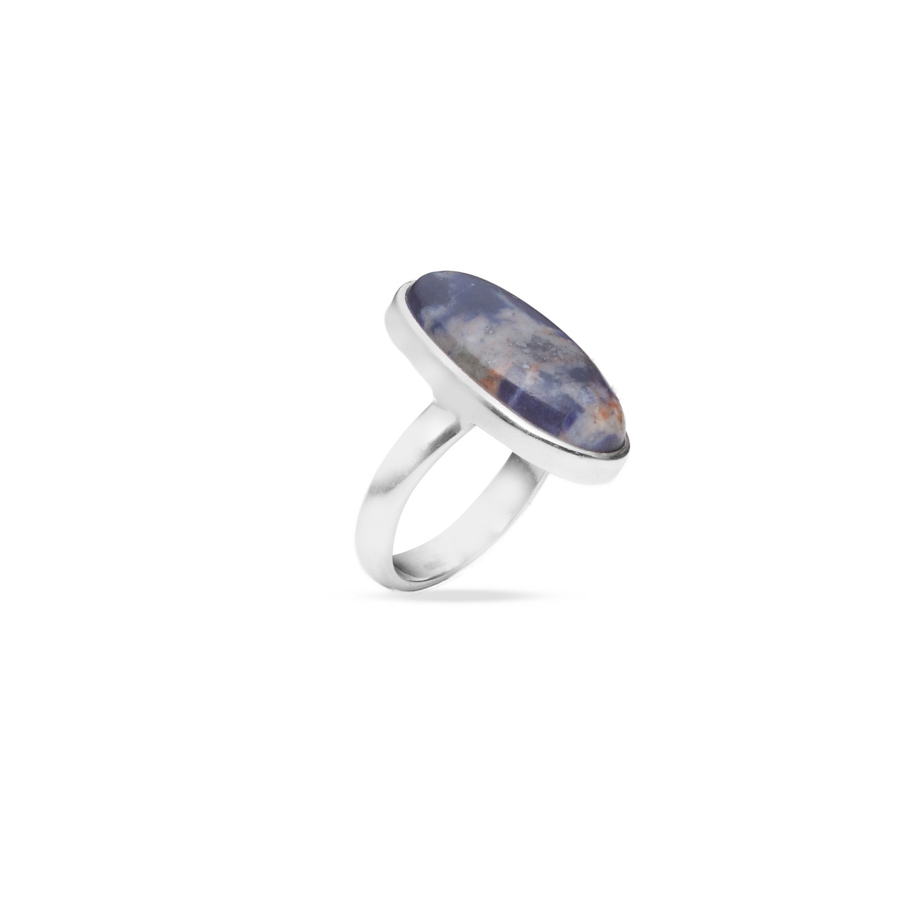 Sodallite cabochon oval bezel set ring 