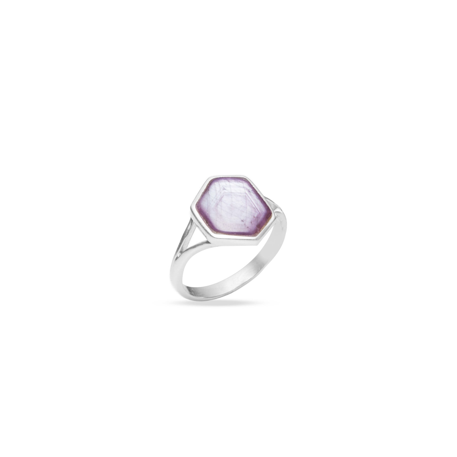 Ruby hexagon cabochon ring with split band