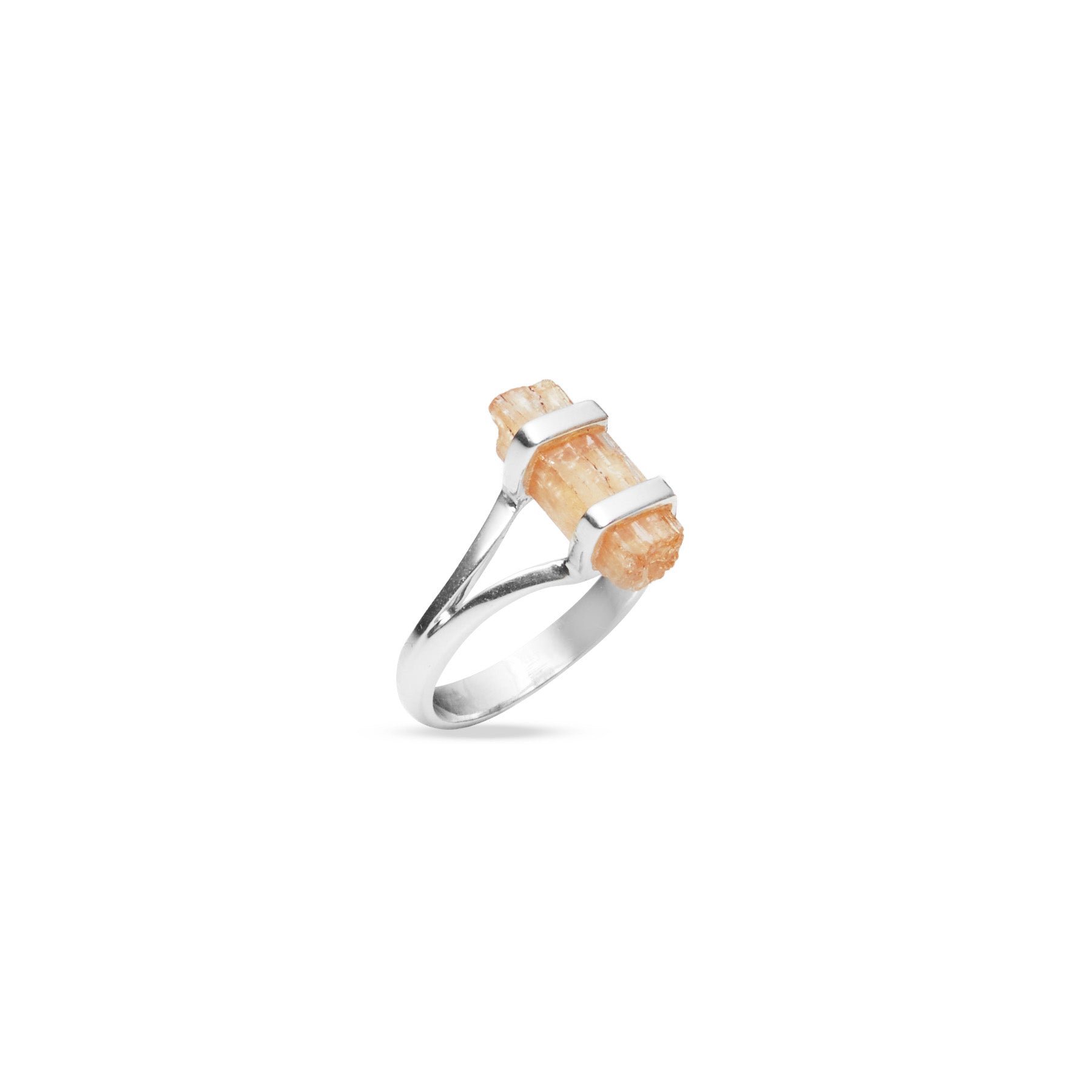 yellow topaz rough freeform double belt ring with split band under side