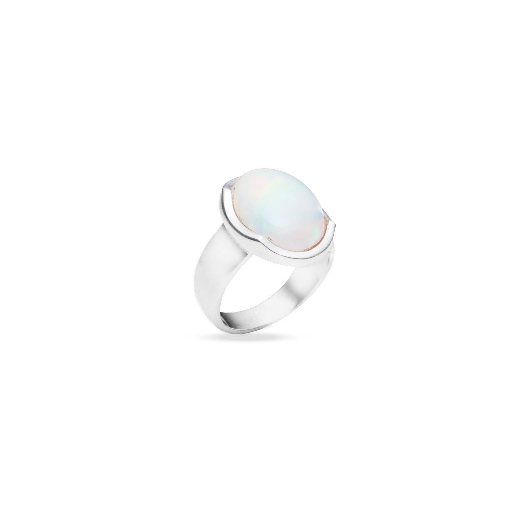 opal oval cabochon ring with wave setting and thick band