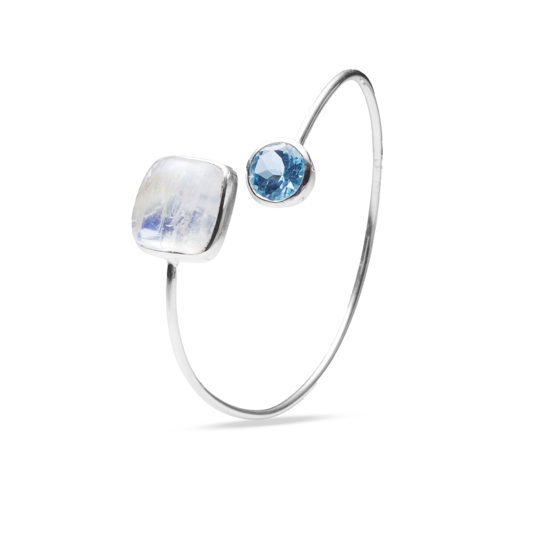 Rainbow Moonstone and blue topaz bangle