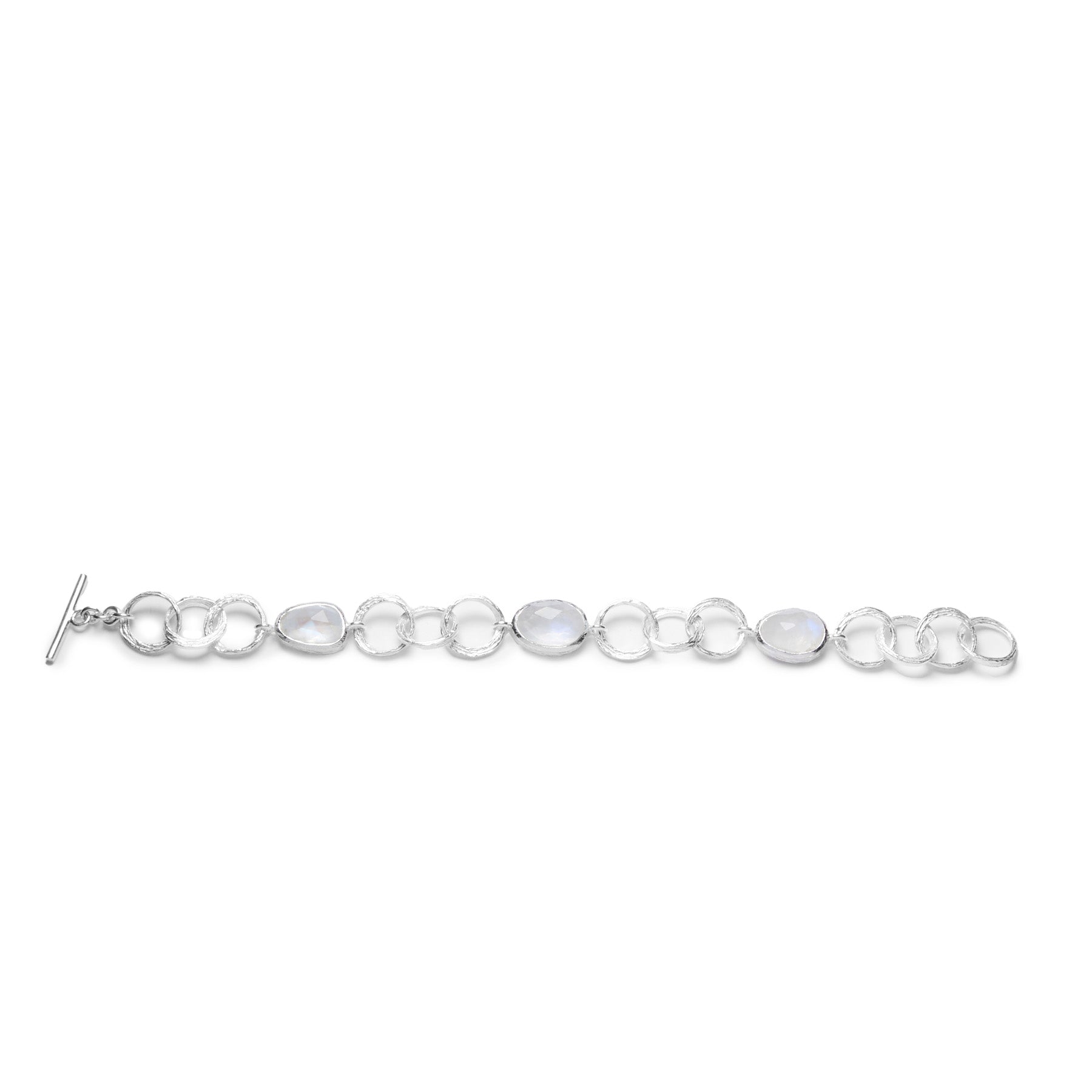 Rainbow Moonstone checkerboard facet textured bezel set chain link band bracelet  length