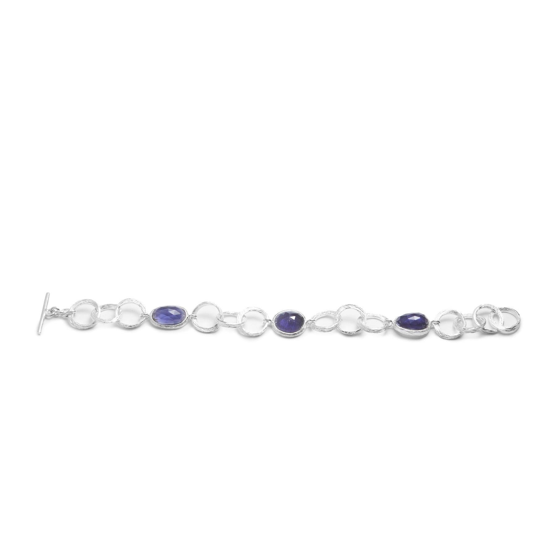 Tanzanite checkerboard freeform textured  chain link bracelet length