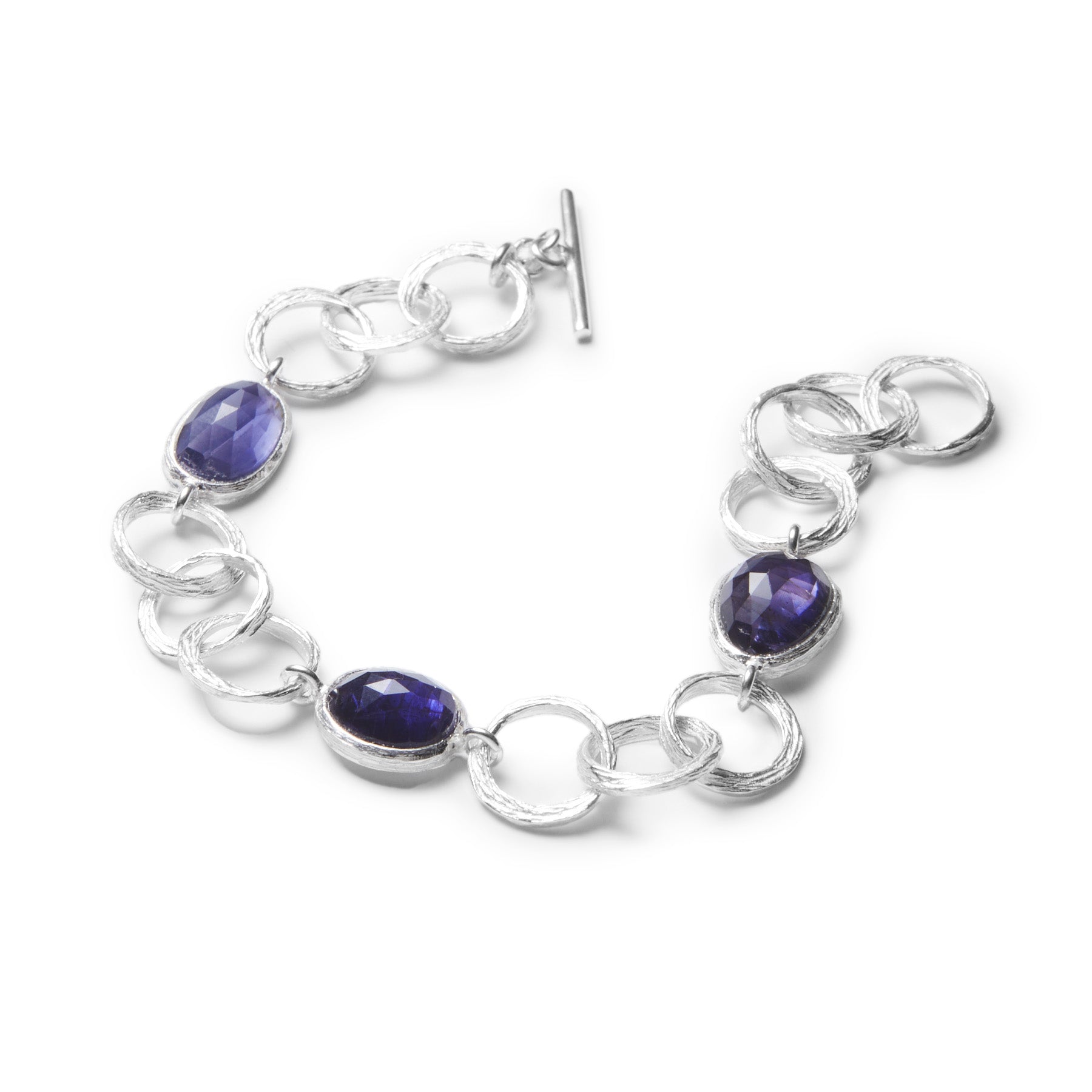 Tanzanite checkerboard freeform textured  chain link bracelet 