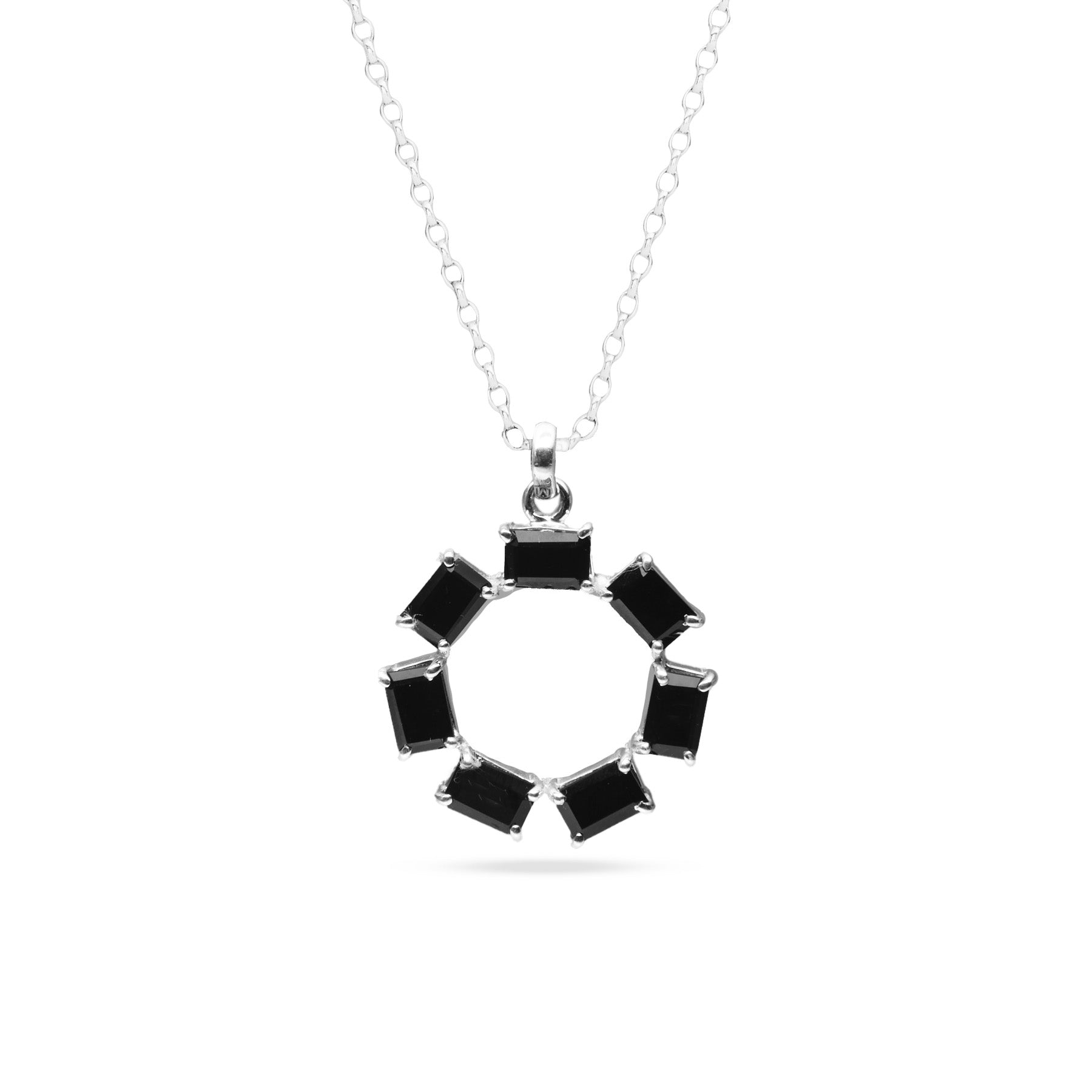 Black Onyx rectangle faceted claw set round pendant 