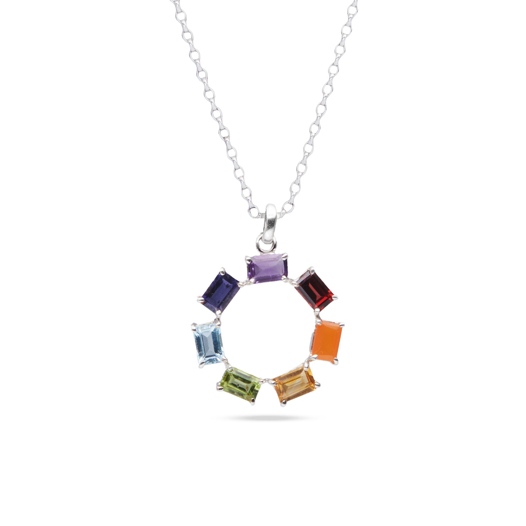 Chakra rectangle faceted claw set round pendant 