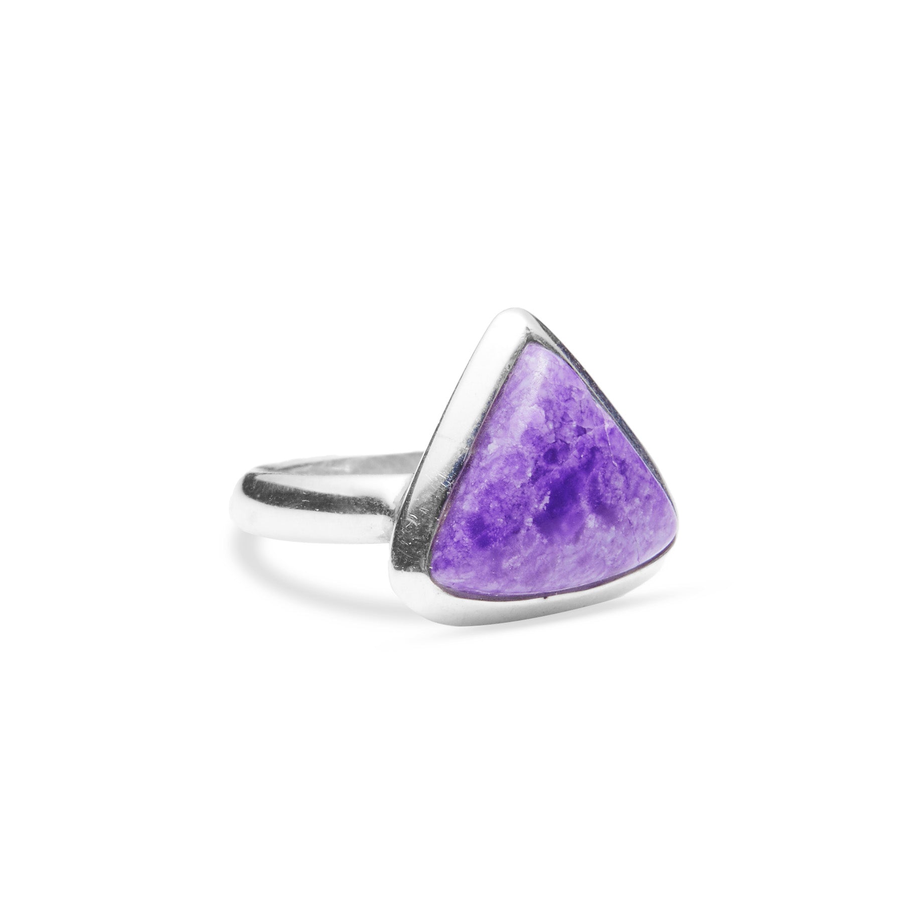 Sugilite triangle ring with sterling silver bezel 