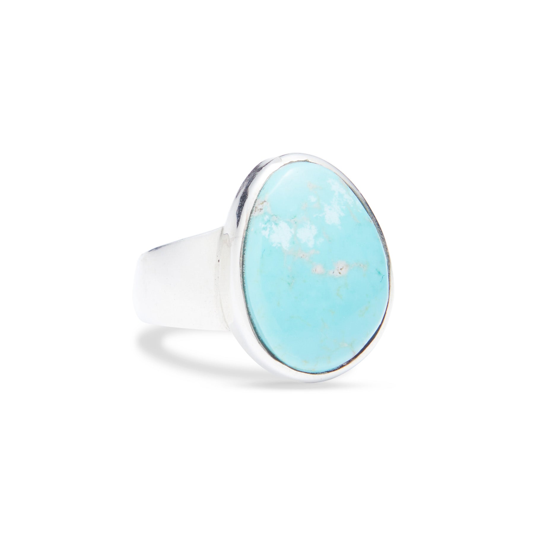 Ammaroo Turquoise freeform ring with thick sterling silver band side angle