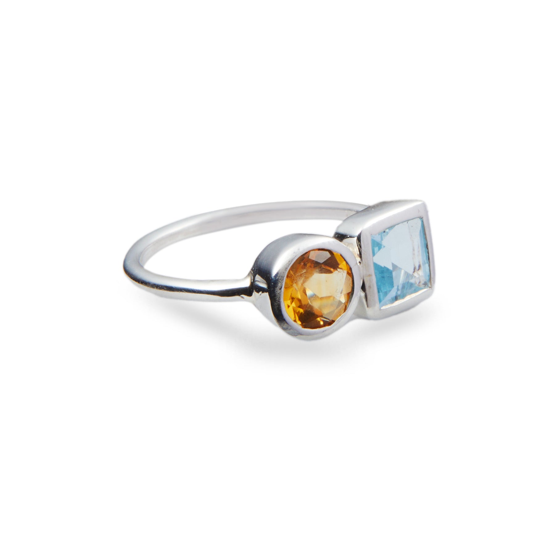 CITRINE AND BLUE TOPAZ RING 