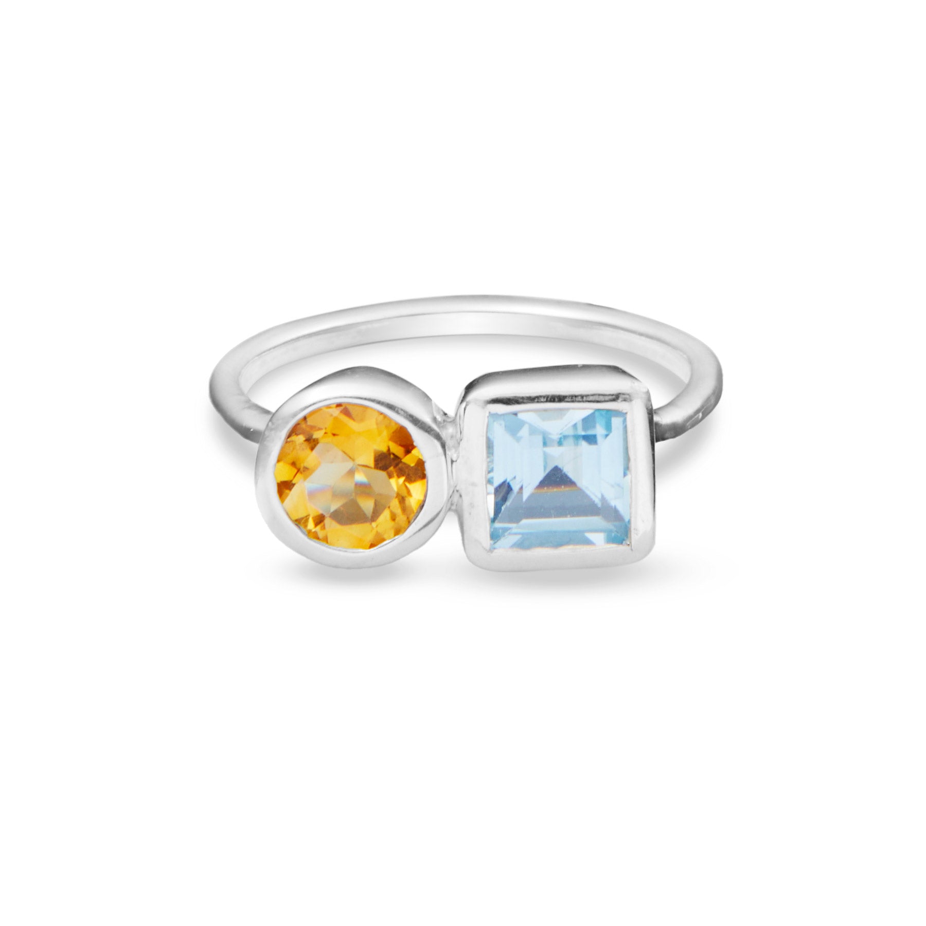 CITRINE AND BLUE TOPAZ RING 