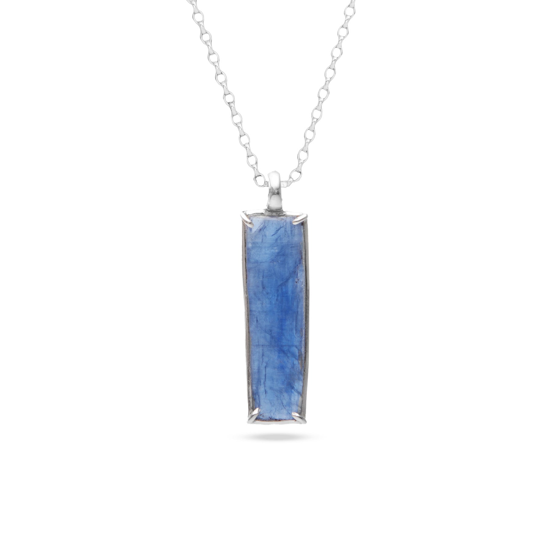 Kyanite cabochon rectangle freeform claw set pendant