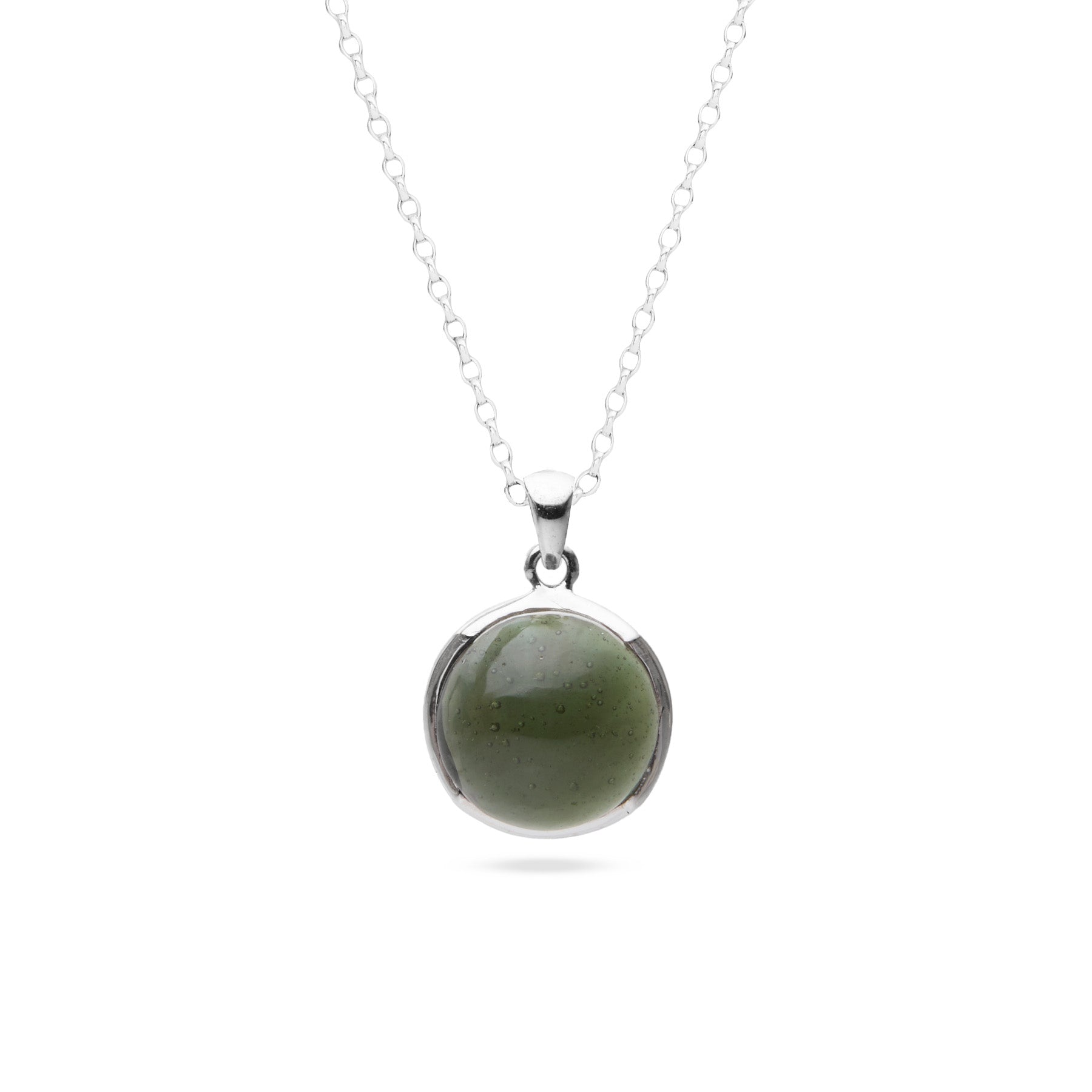 Moldavite cabochon round wave bezel pendant