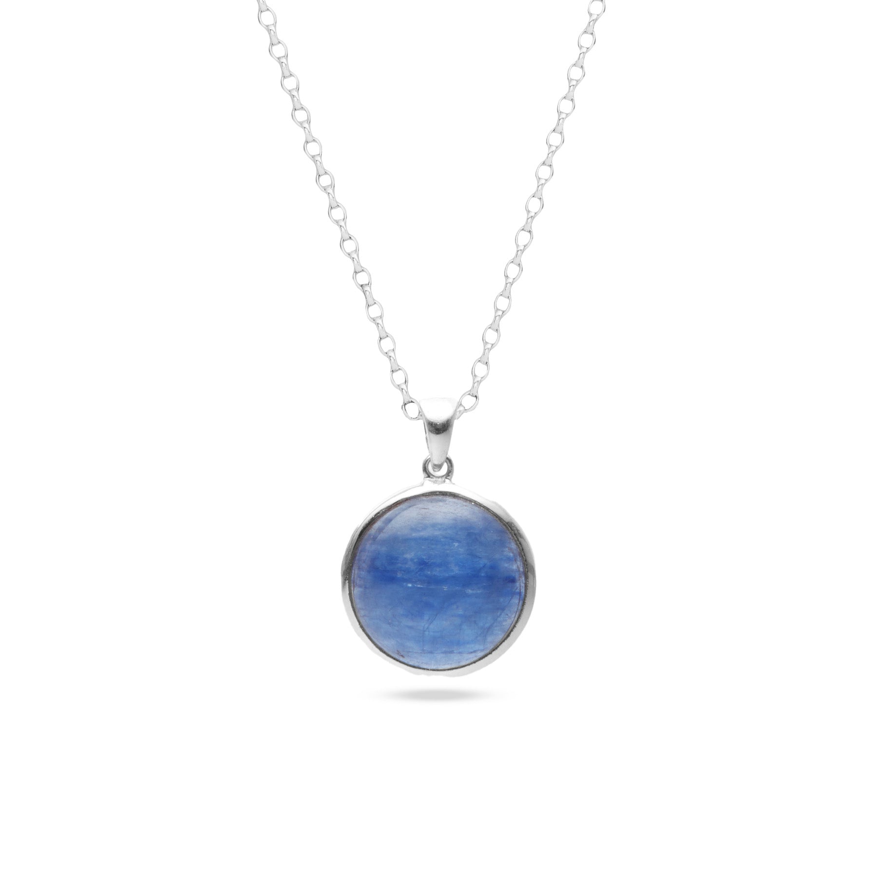 Kyanite cabochon round bezel set pendant