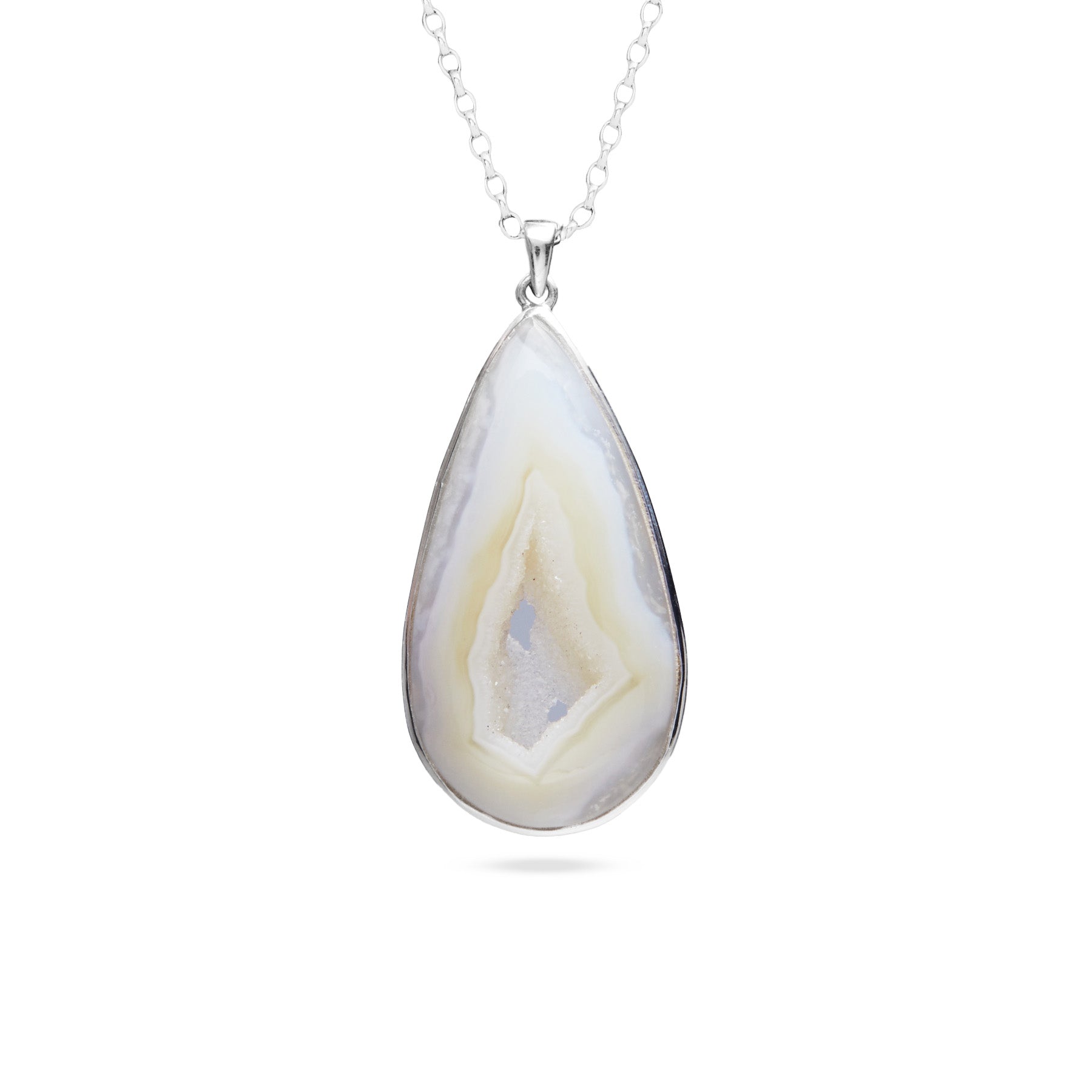 Agate teardrop druzy bezel set pendant