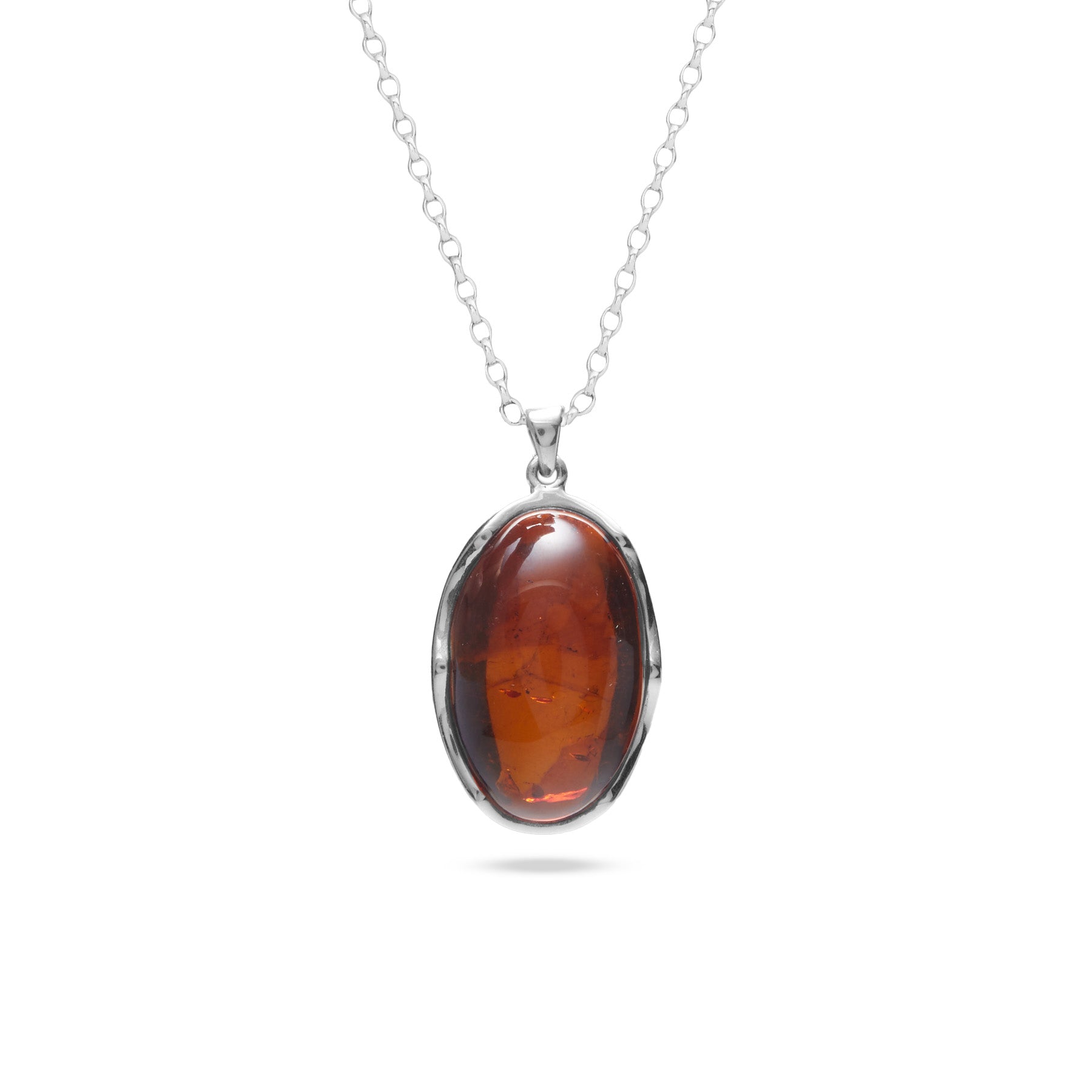 Amber cabochon oval wave bezel pendant