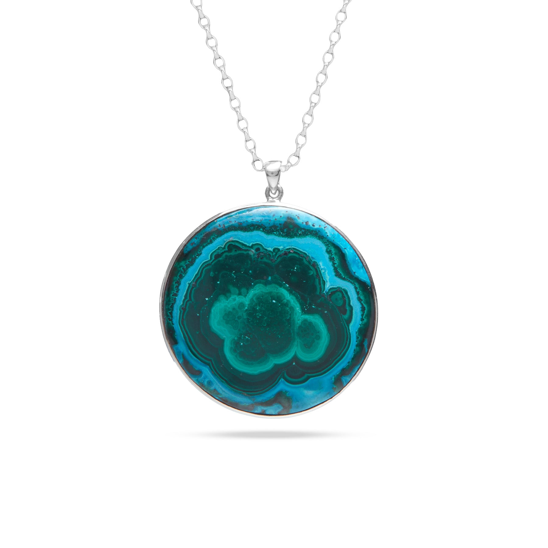 Chrysocolla Malachite cabochon round bezel set pendant 