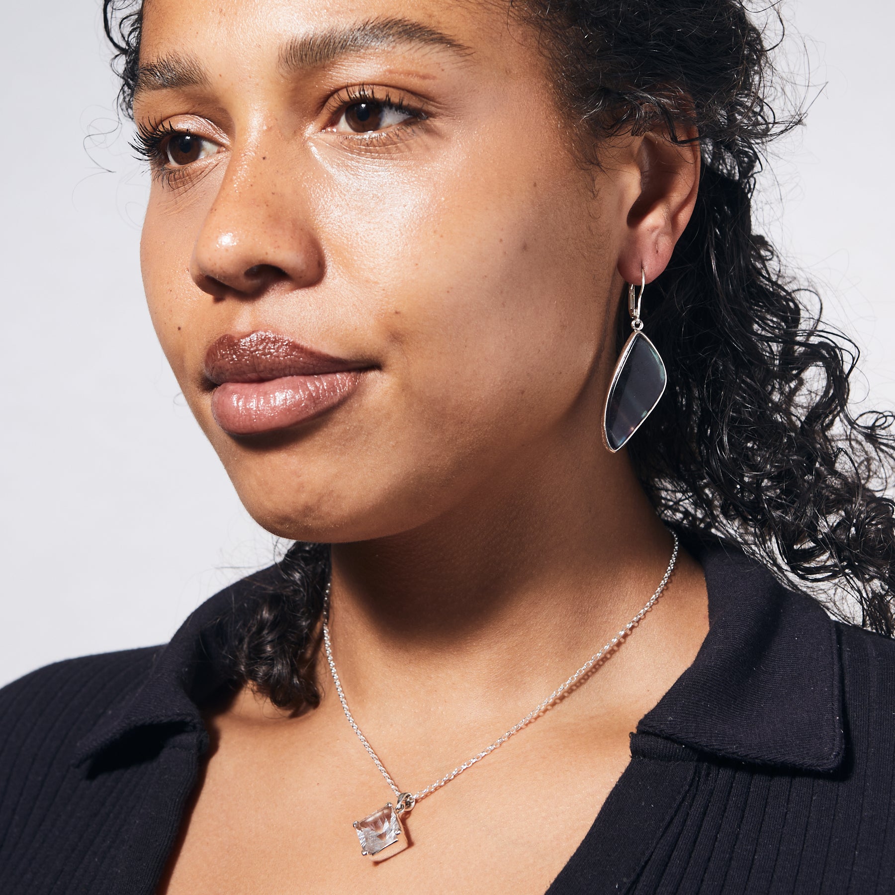 Fluorite Drop Earrings on model