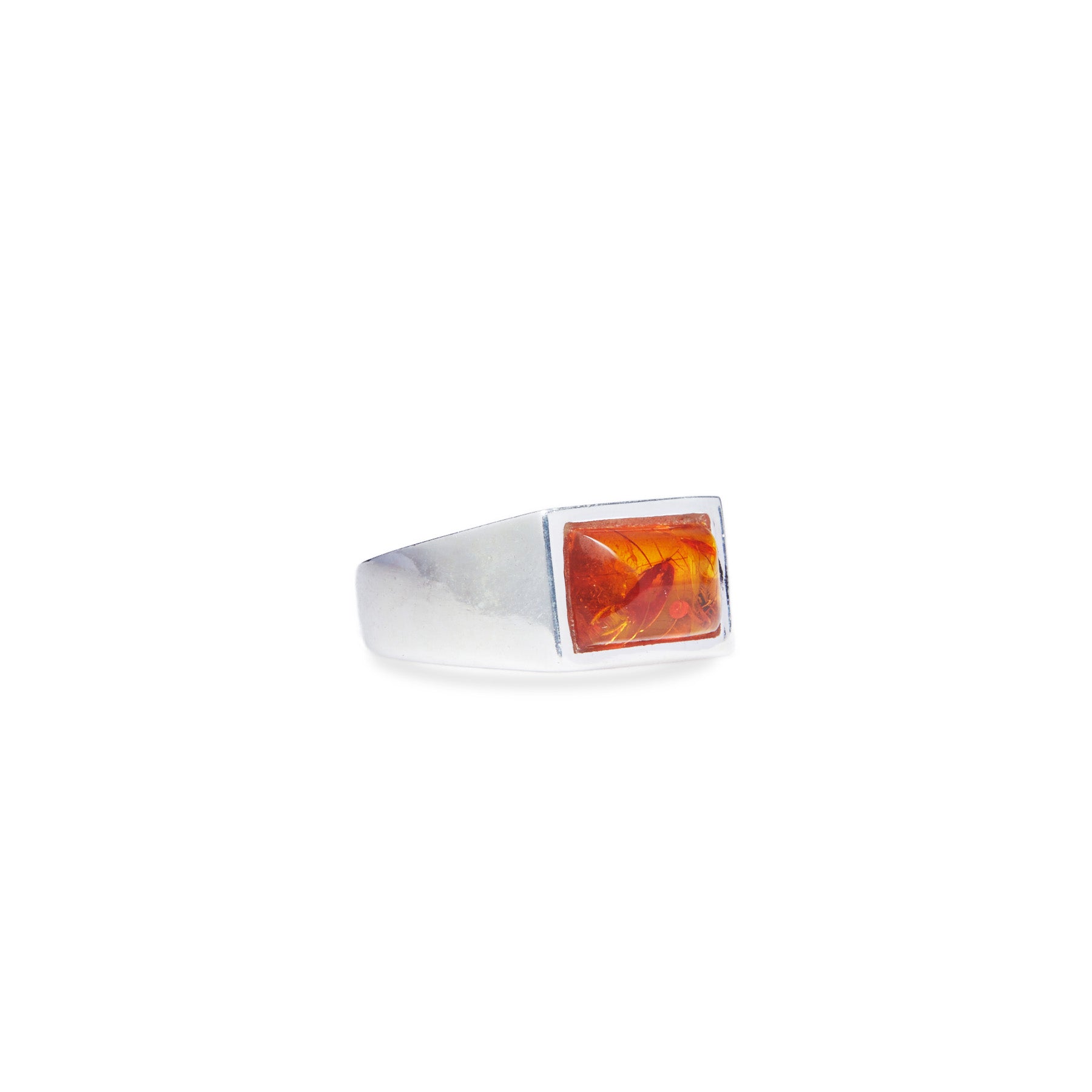 Amber faceted rectangle bezel set mens rings 